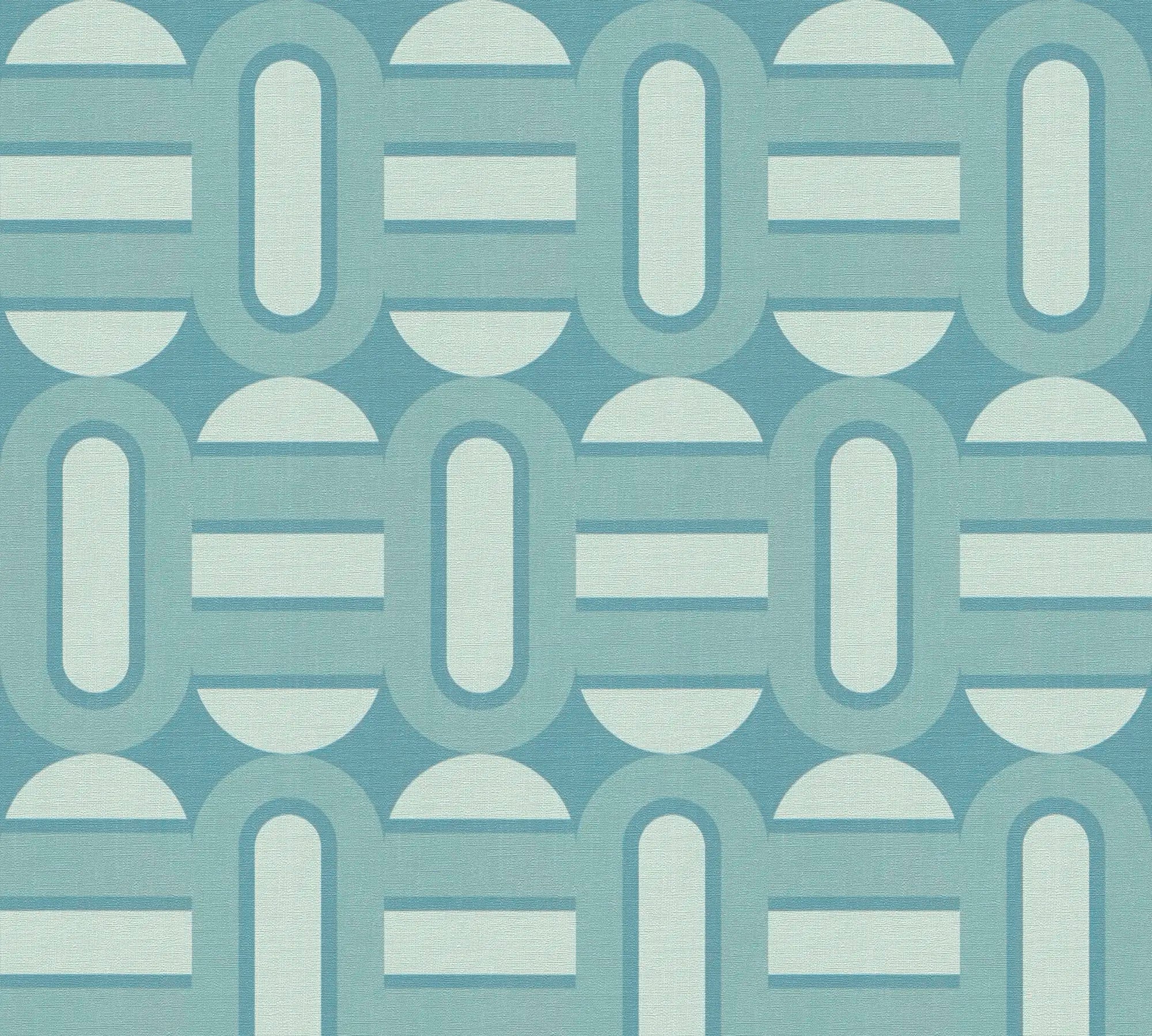 Nærbillede af Gloria - Teal Breeze tapet med geometrisk mønster i teal nuancer.