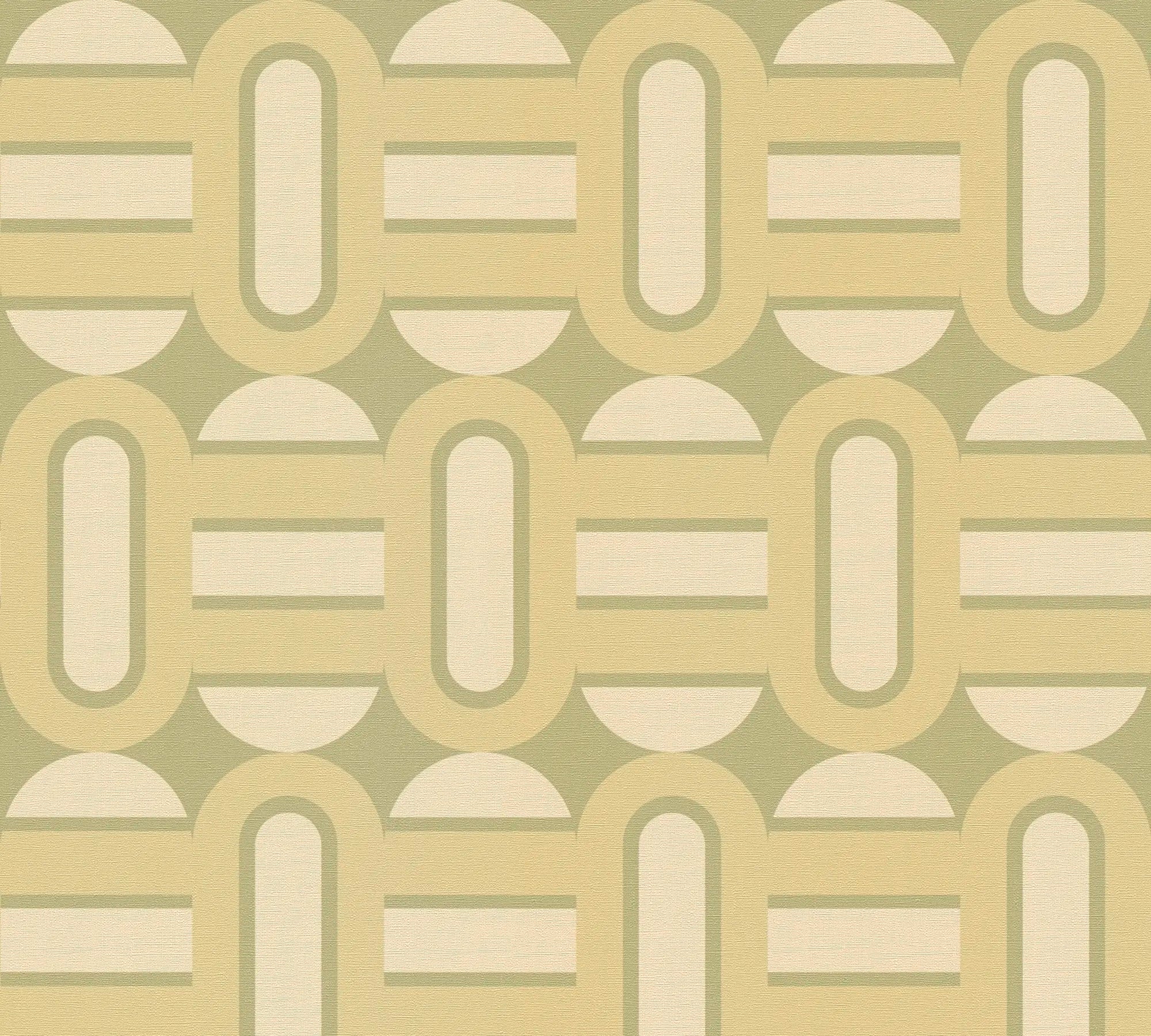 Tapetmønster af Gloria - Vintage Olive med geometriske former og olivenfarver.