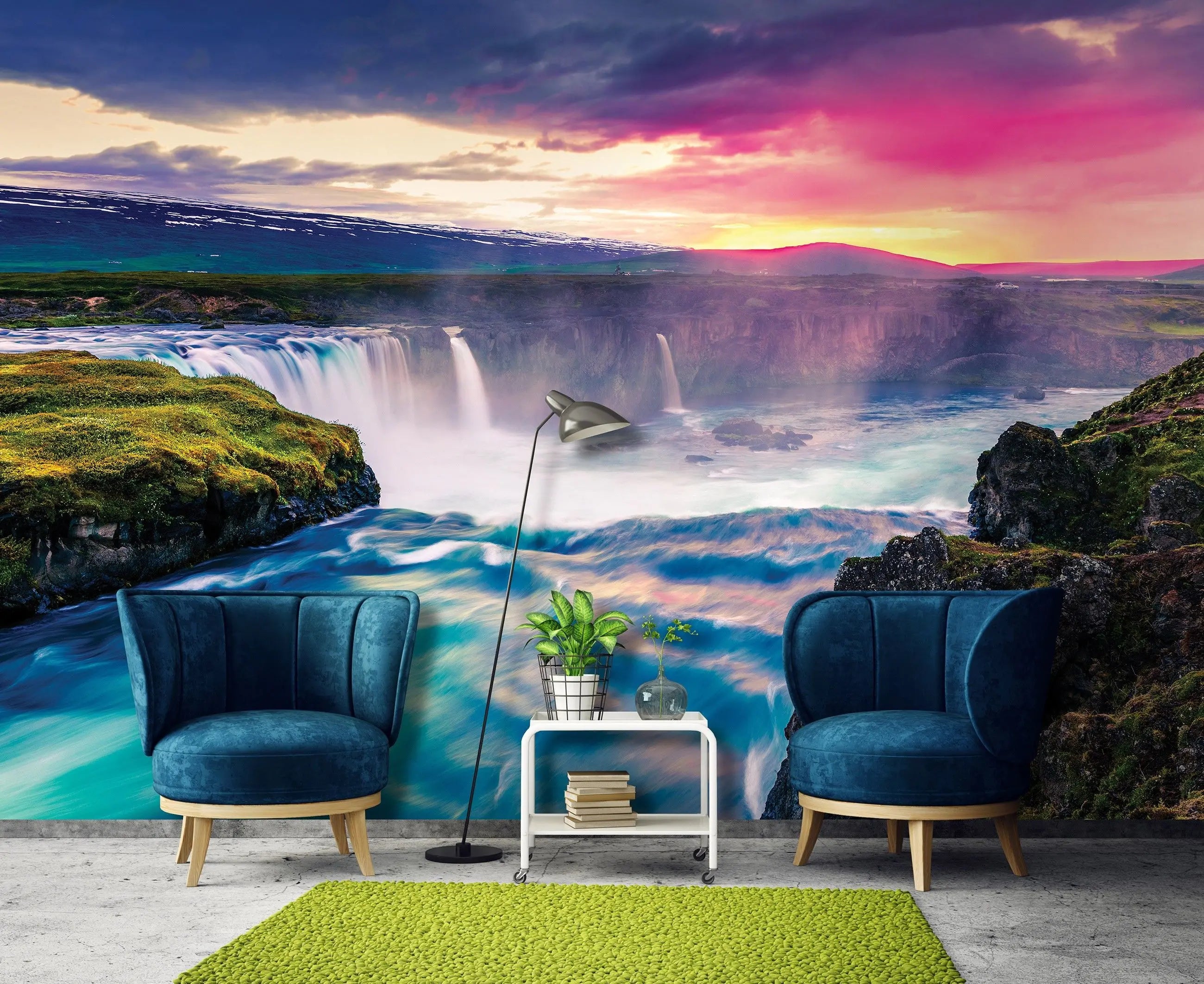 Billede 10 af Fototapet - Goðafoss Vandfald i Island med Farverig Himmel