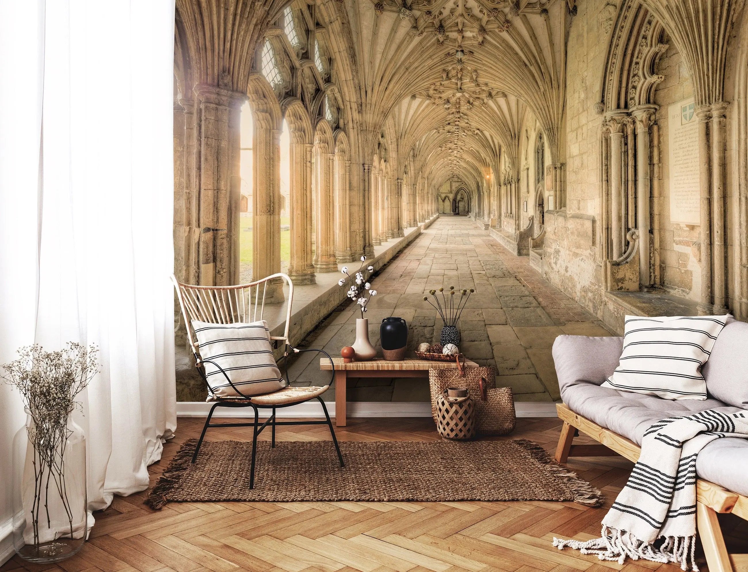 Billede 6 af Fototapet - Gothisk klostergang med hvælvinger