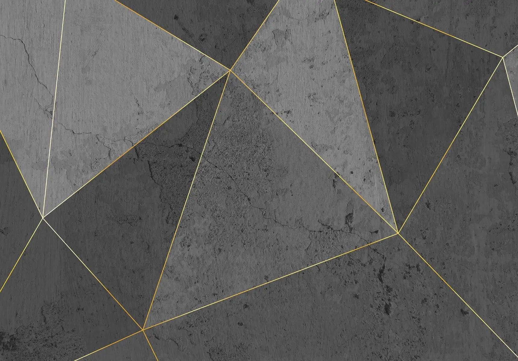 Billede 1 af Fototapet - Grå betonoverflade med geometriske guldlinjer