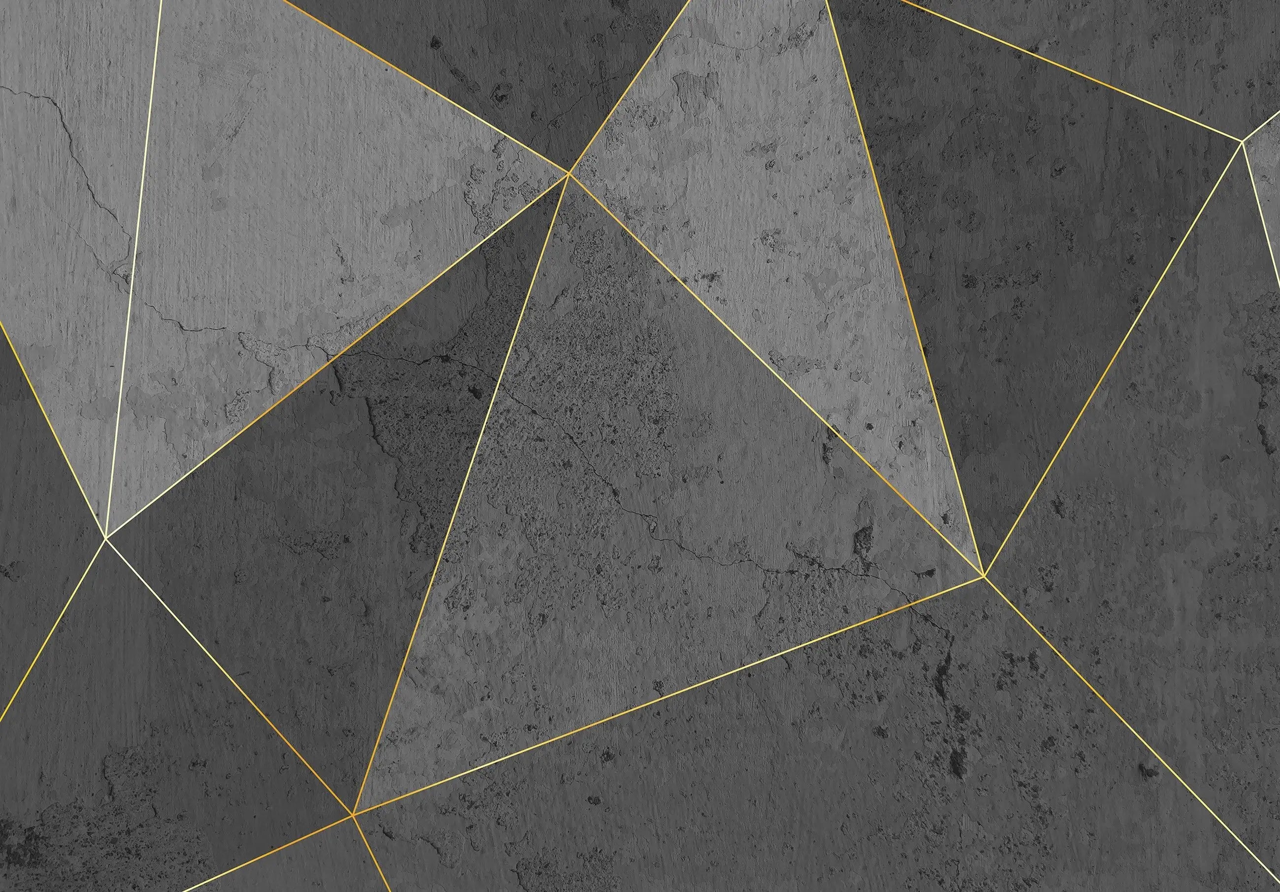 Billede 9 af Fototapet - Grå betonoverflade med geometriske guldlinjer