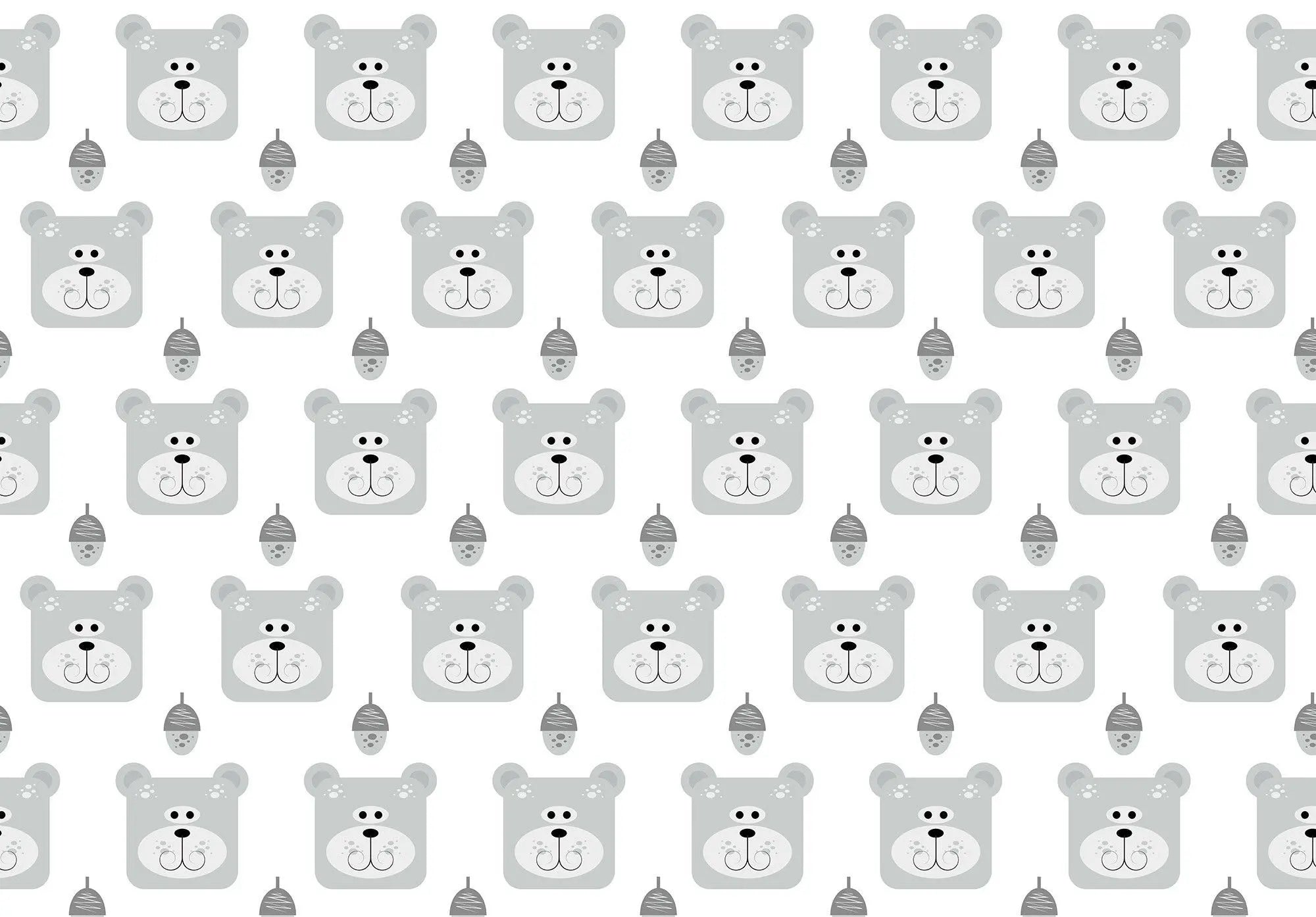 Billede 1 af Fototapet - Grå bjørnehoveder og grå honningkrukker mønster