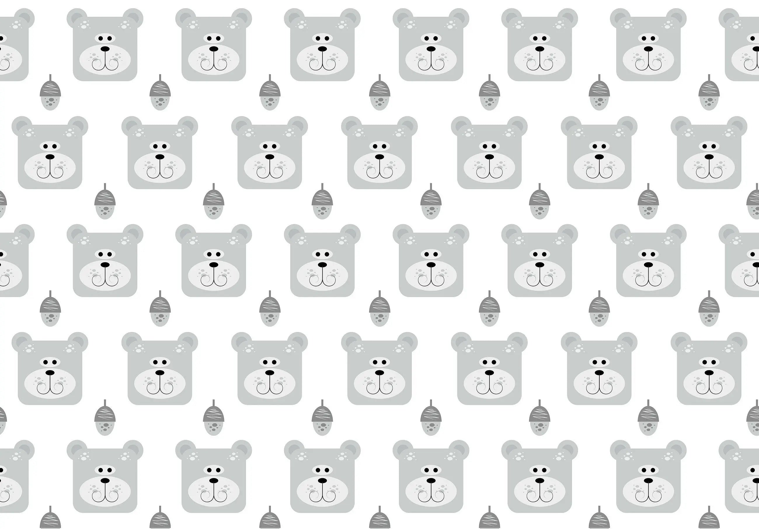 Billede 7 af Fototapet - Grå bjørnehoveder og grå honningkrukker mønster