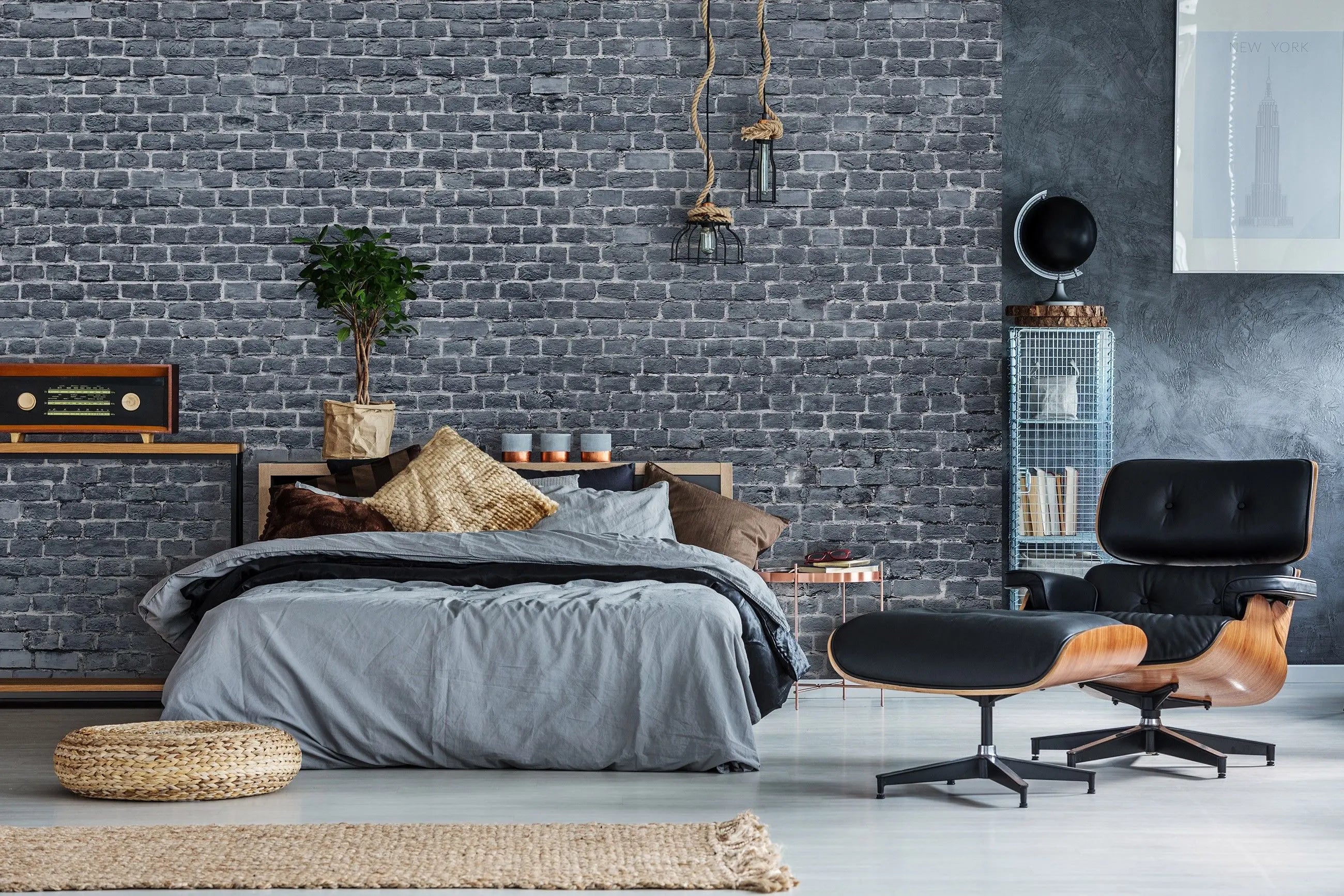 Billede 3 af Fototapet - Grå murstensvæg