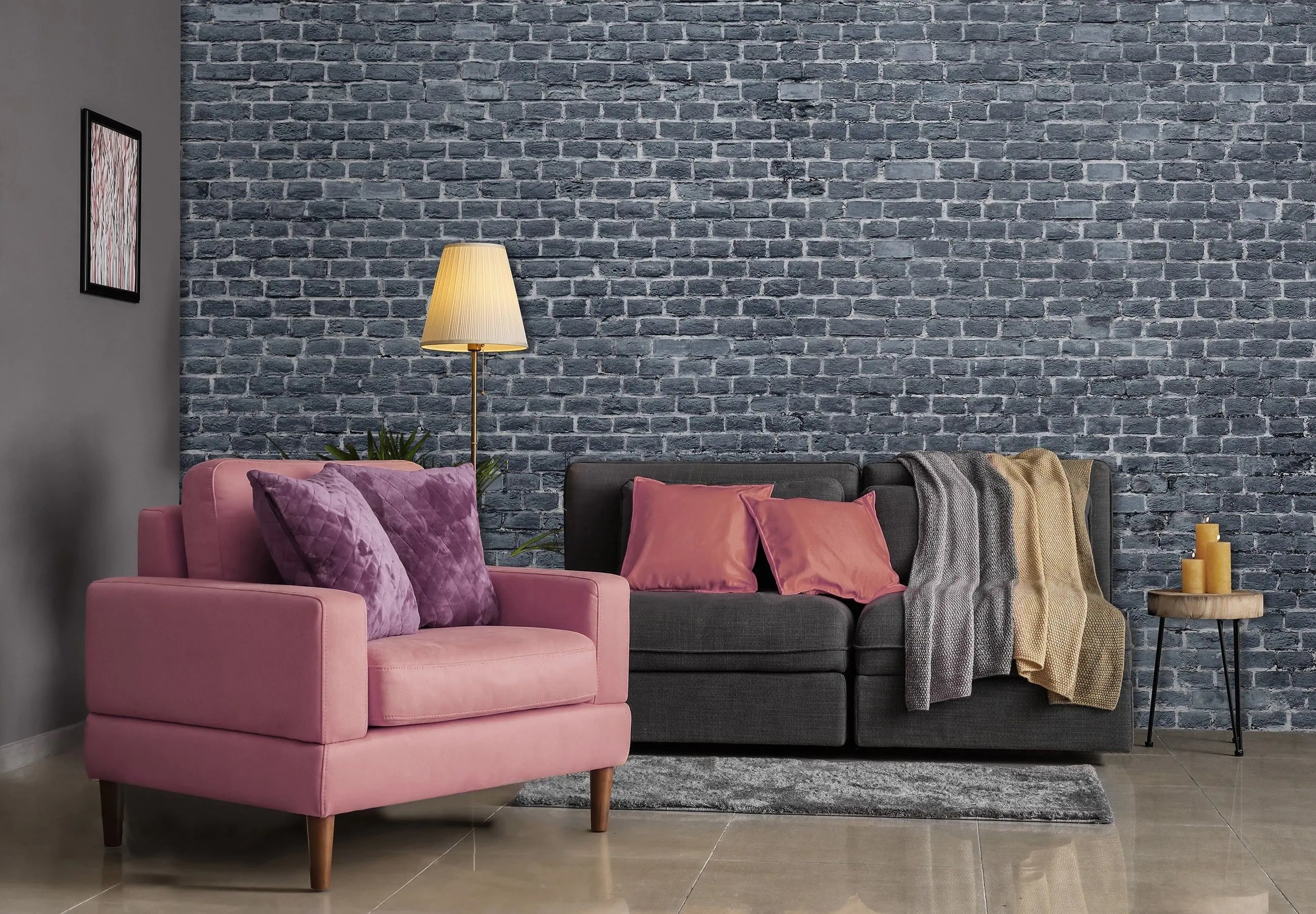 Billede 5 af Fototapet - Grå murstensvæg