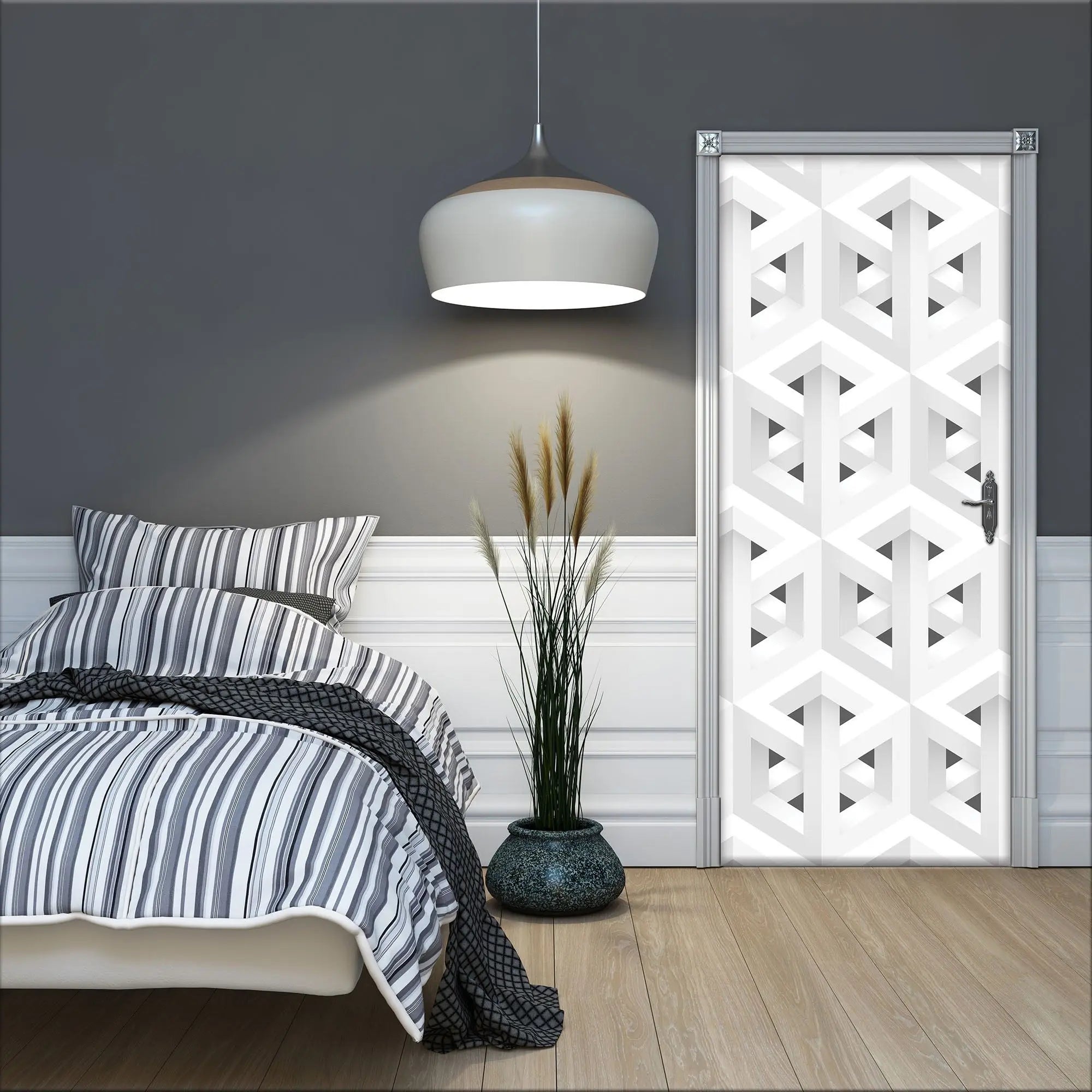 Billede 2 af Fototapet - Grå og hvid geometrisk optisk illusionsmønster