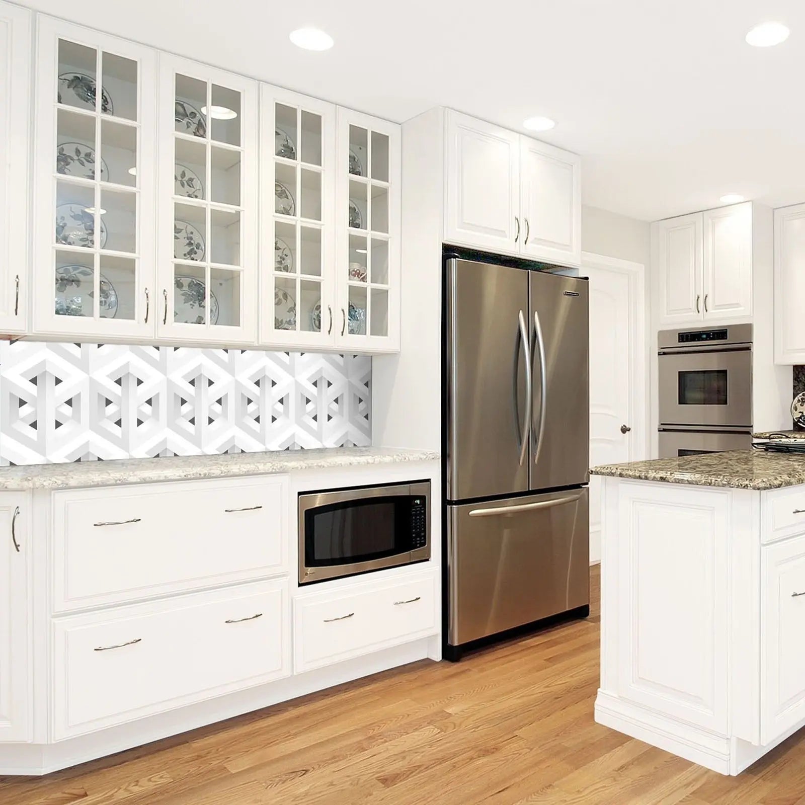 Billede 6 af Fototapet - Grå og hvid geometrisk optisk illusionsmønster