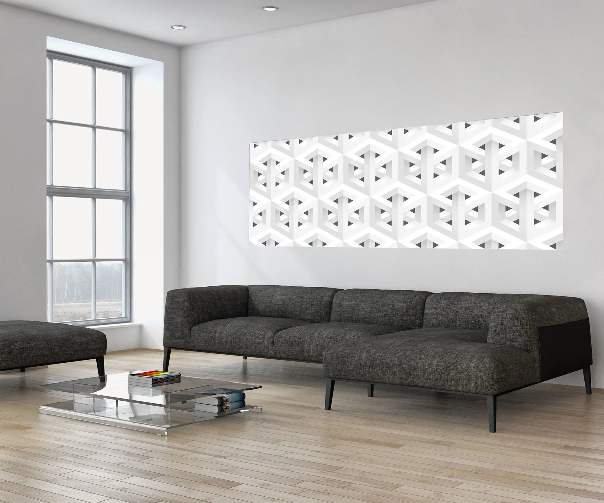 Billede 8 af Fototapet - Grå og hvid geometrisk optisk illusionsmønster