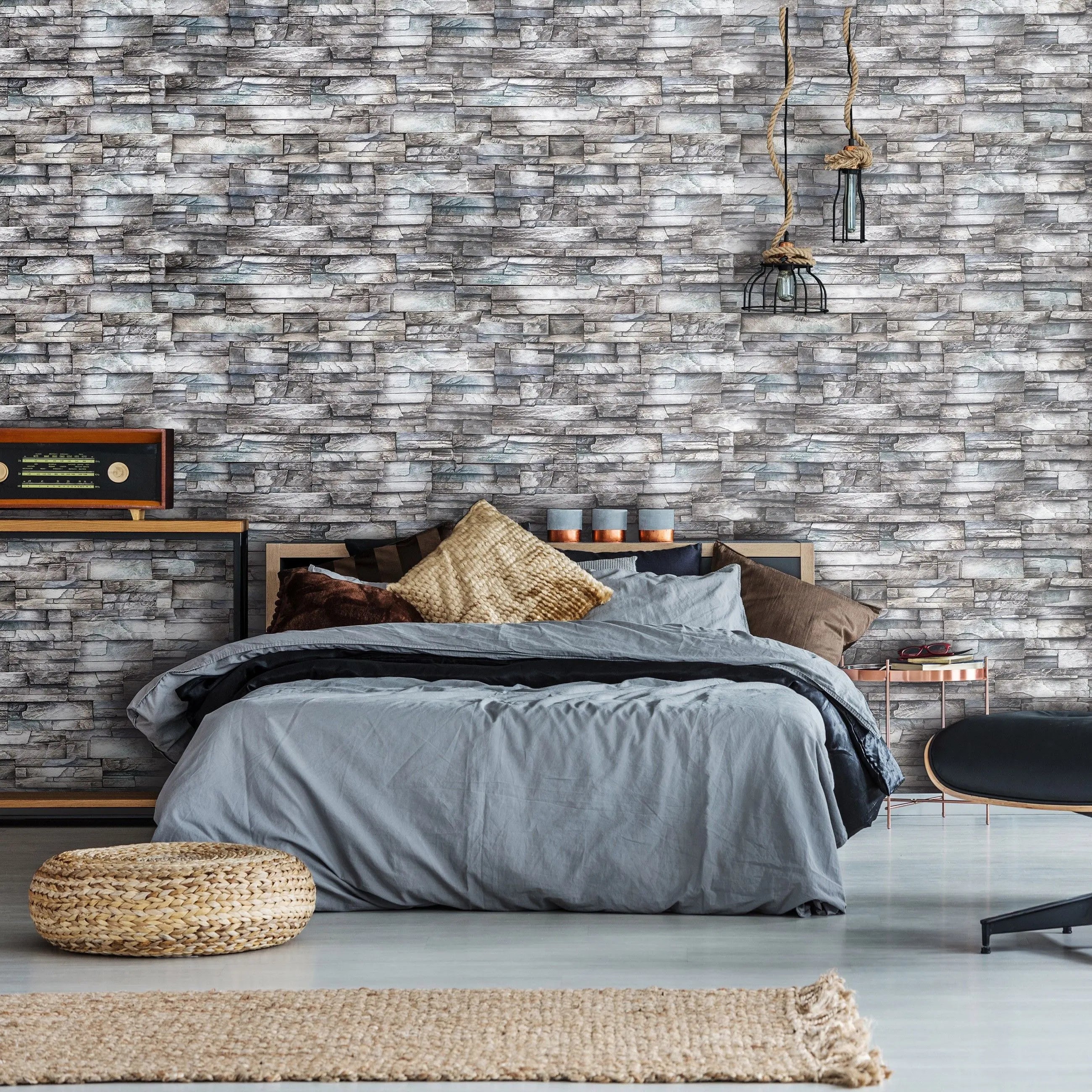 Billede 14 af Fototapet - Grå stenvæg med mønstret struktur