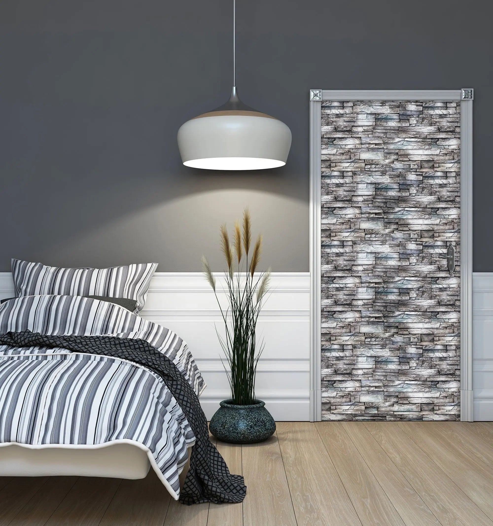 Billede 6 af Fototapet - Grå stenvæg med mønstret struktur