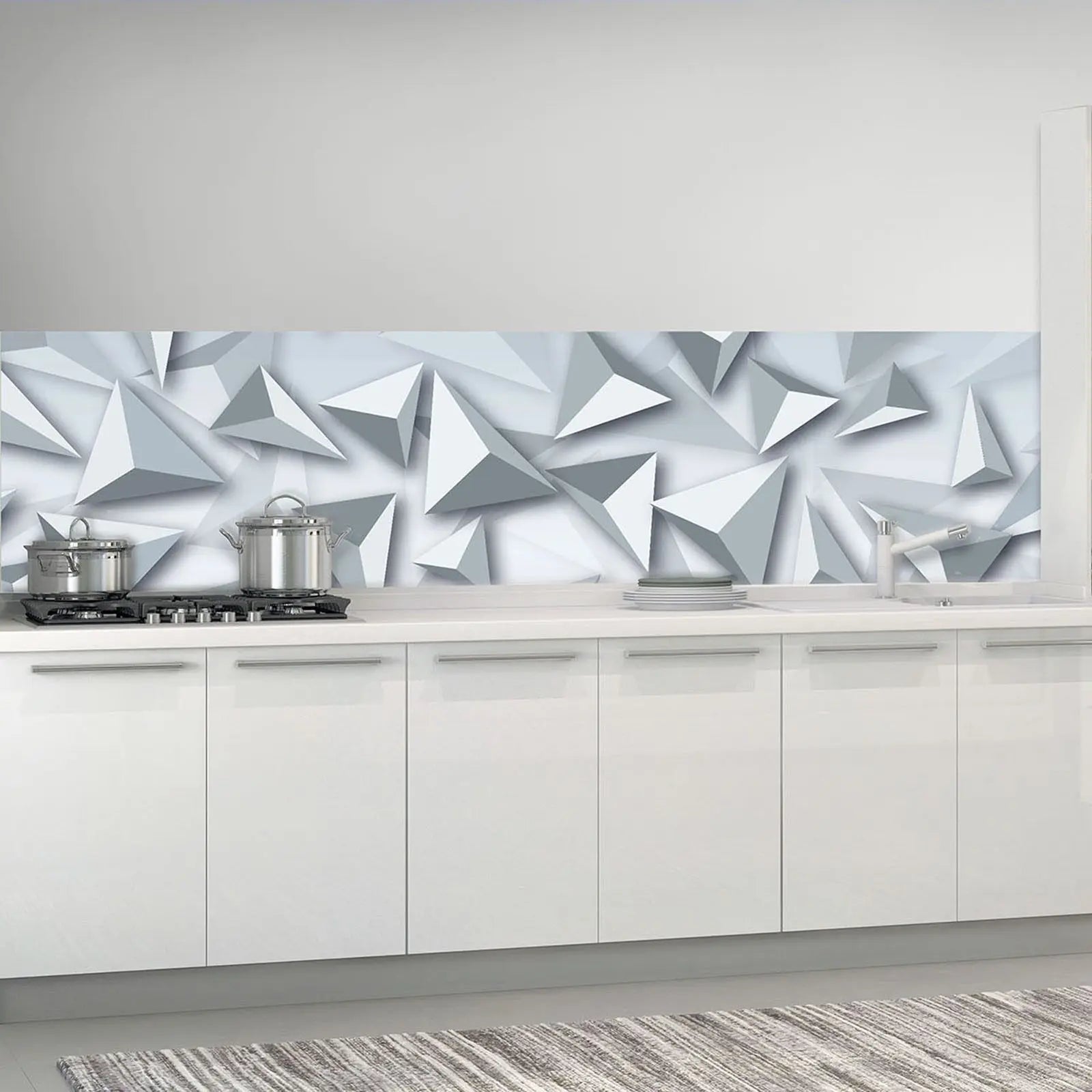 Billede 10 af Fototapet - Grå tredimensionale trekantede former på lys baggrund