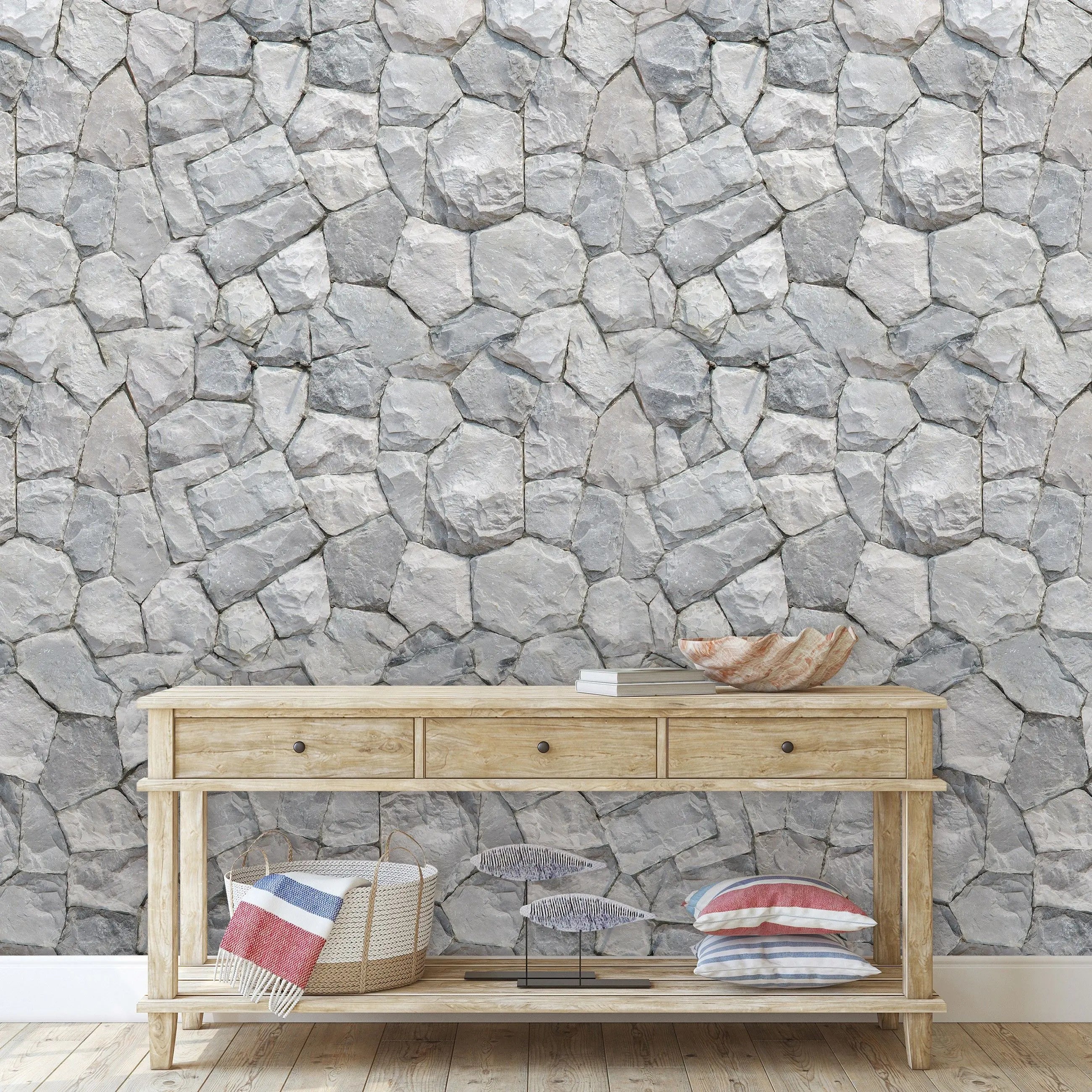 Billede 6 af Fototapet - Grå uregelmæssig stenvæg