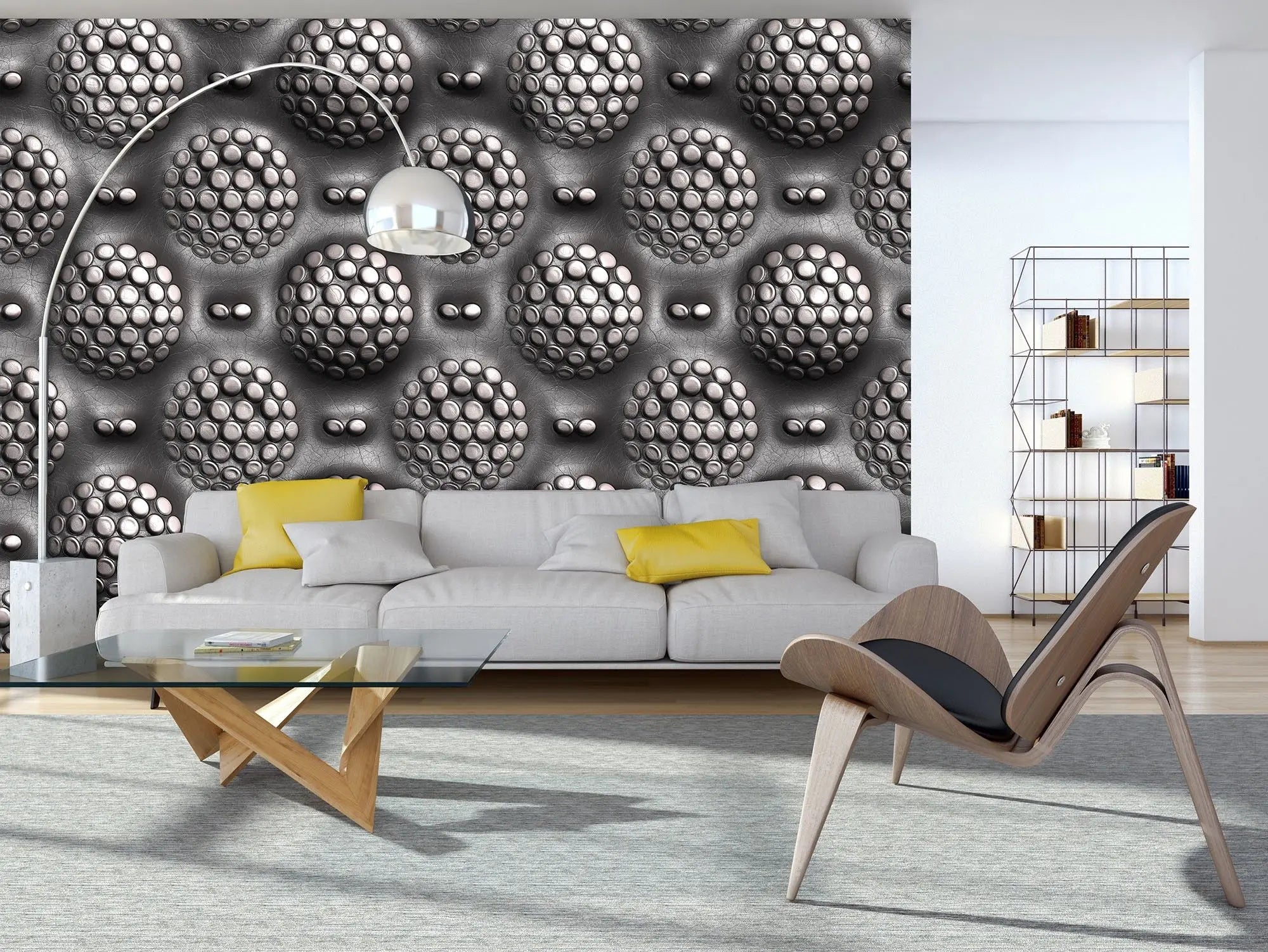 Billede 3 af Fototapet - Gråt 3D-mønster med cirkulære kugleformationer