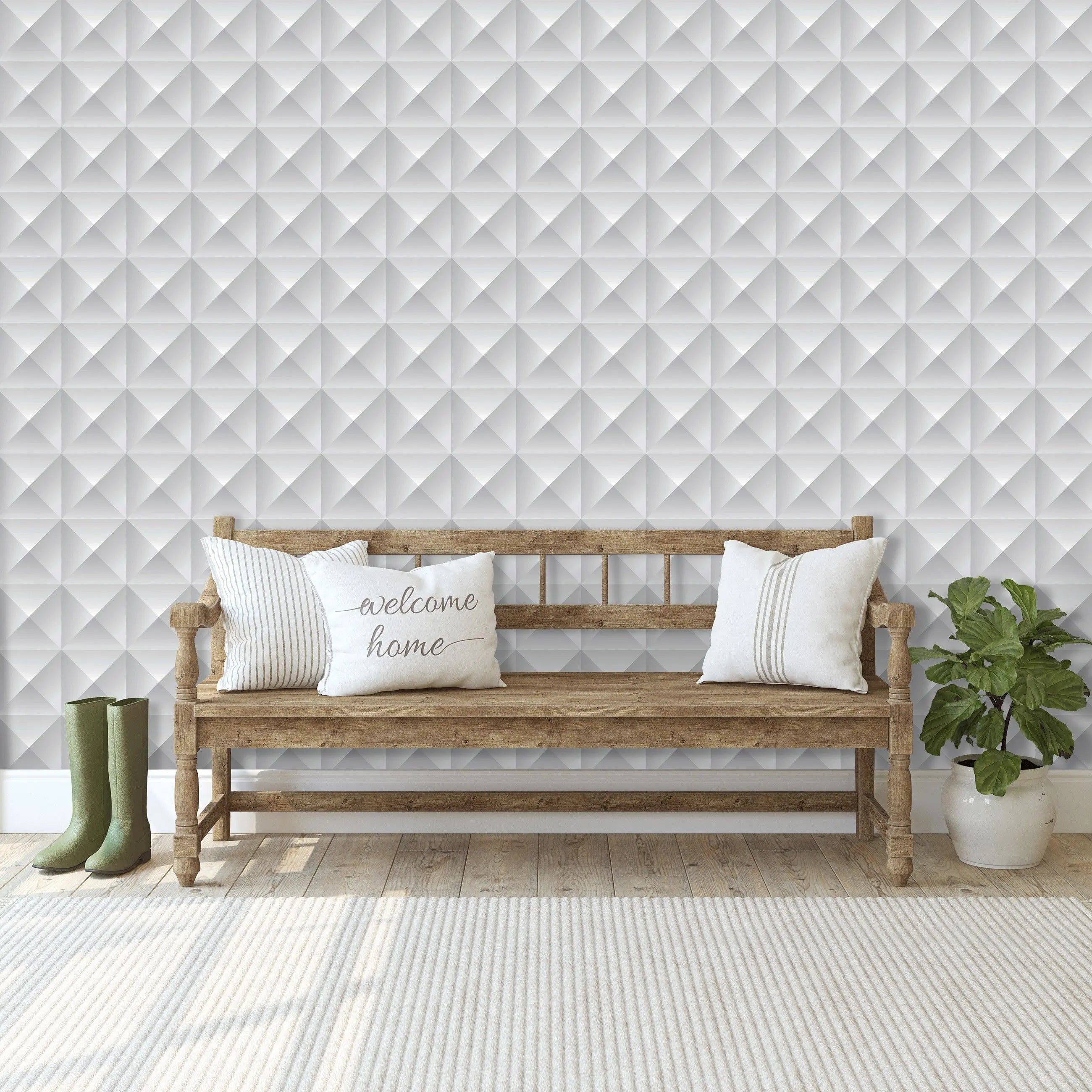 Billede 15 af Fototapet - Gråt geometrisk mønster med pyramideformede felter