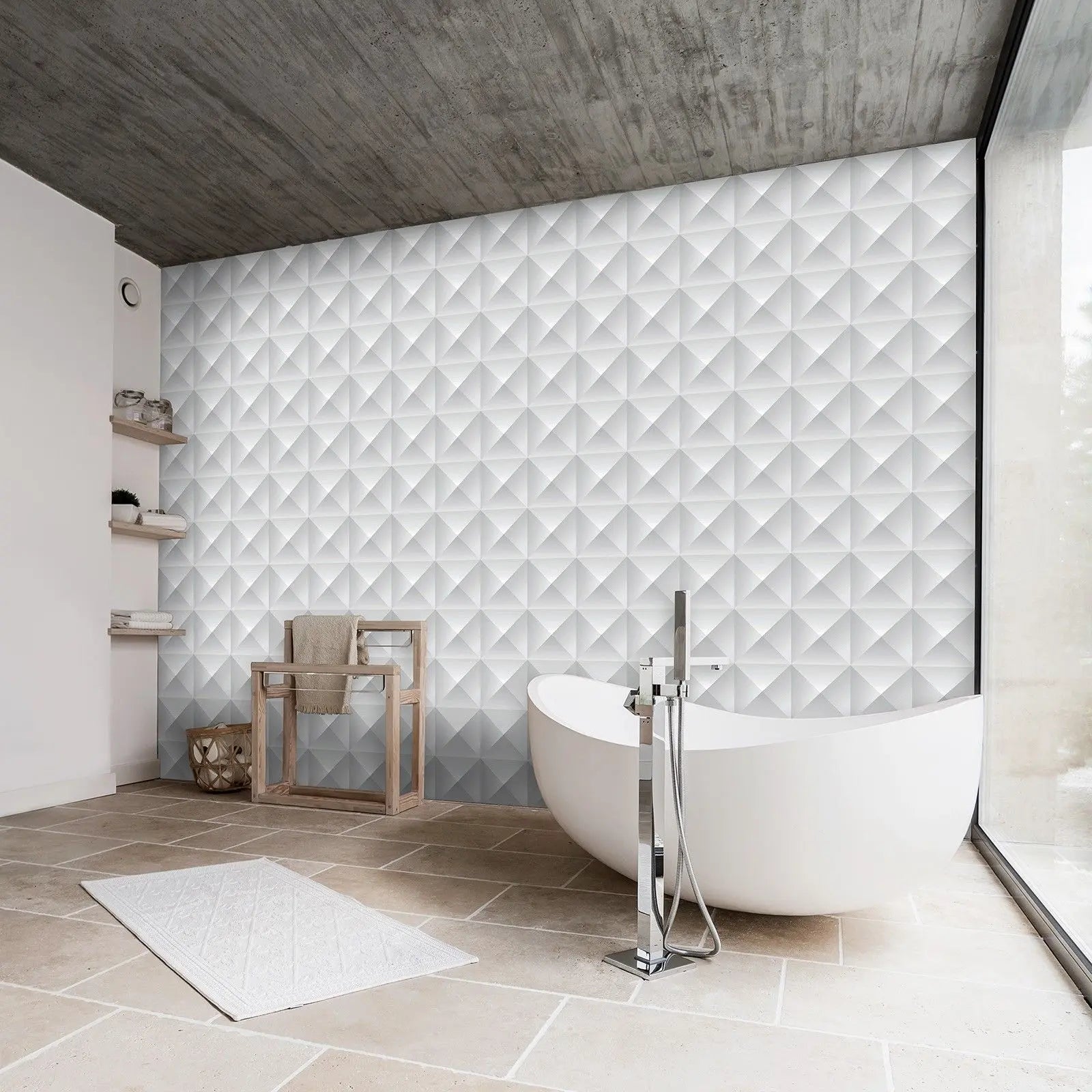 Billede 4 af Fototapet - Gråt geometrisk mønster med pyramideformede felter