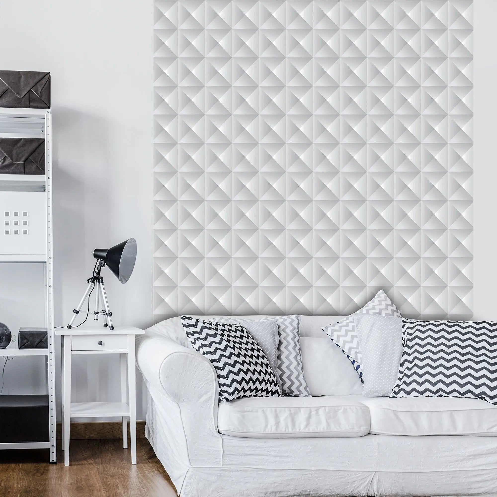 Billede 6 af Fototapet - Gråt geometrisk mønster med pyramideformede felter