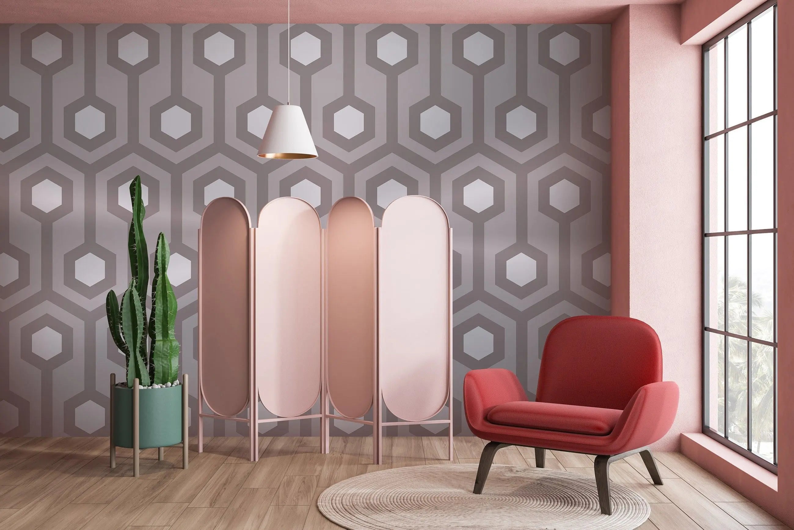 Billede 14 af Fototapet - Gråt geometrisk mønster med sekskanter og linjer