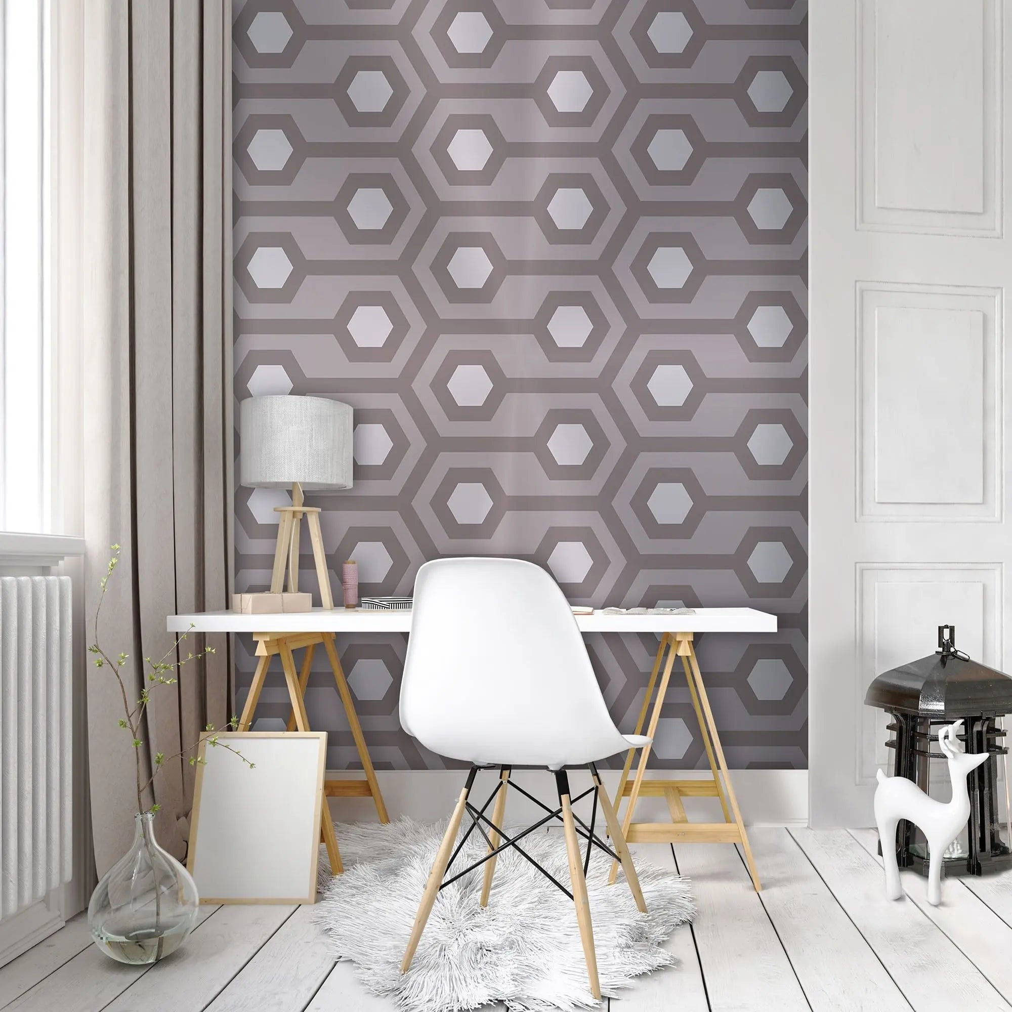 Billede 9 af Fototapet - Gråt geometrisk mønster med sekskanter og linjer