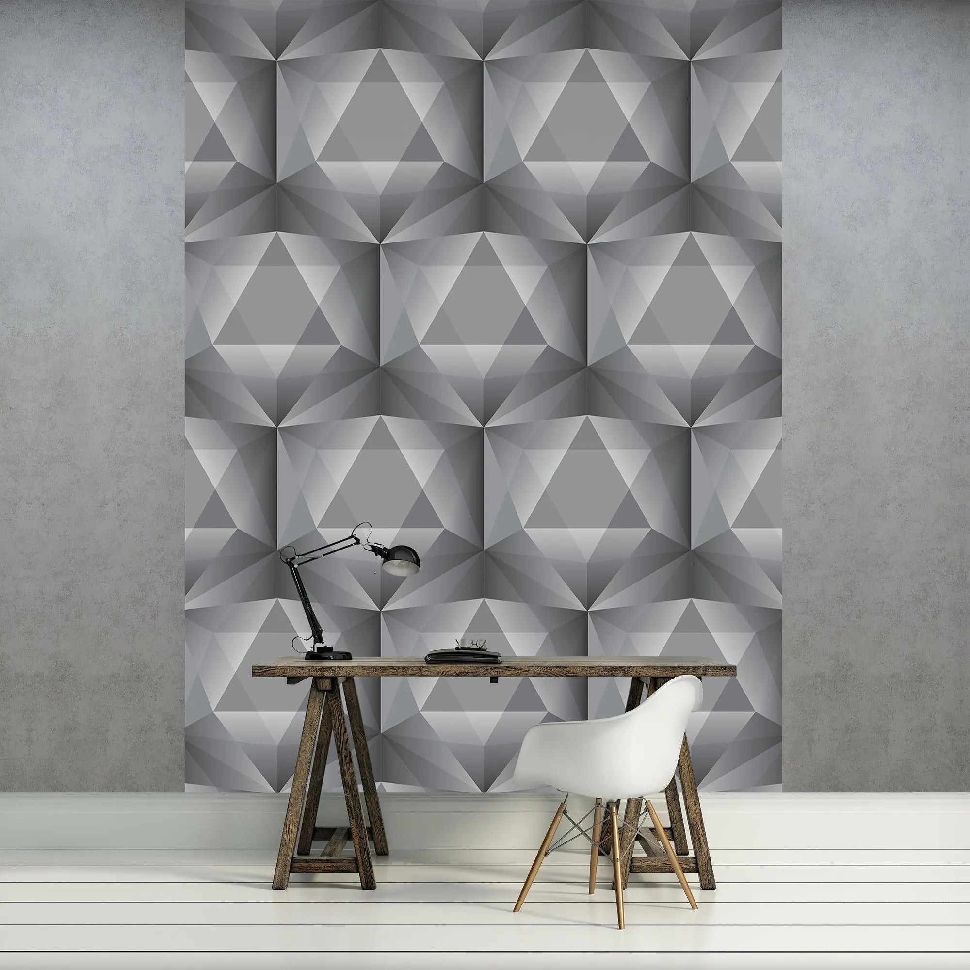 Billede 12 af Fototapet - Gråt geometrisk mønster med tredimensionelle firkanter