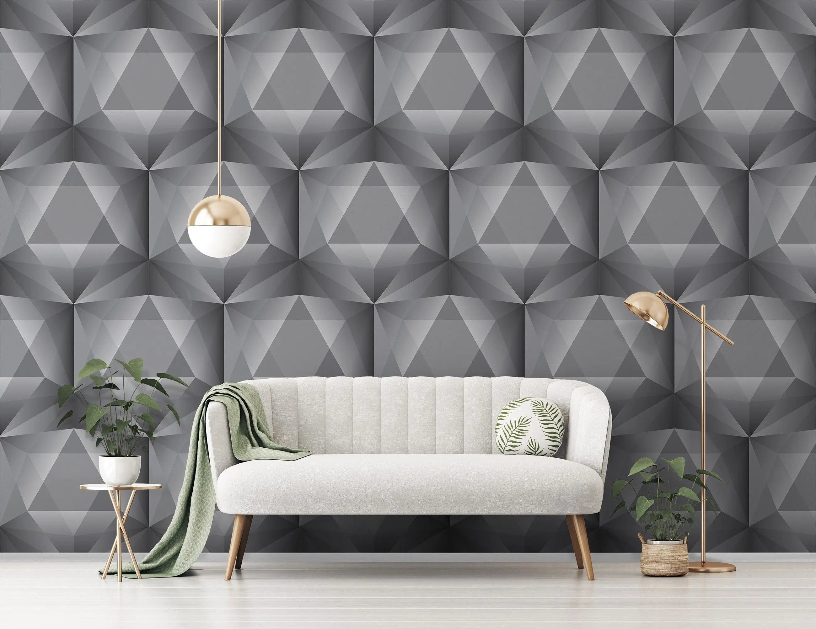 Billede 16 af Fototapet - Gråt geometrisk mønster med tredimensionelle firkanter