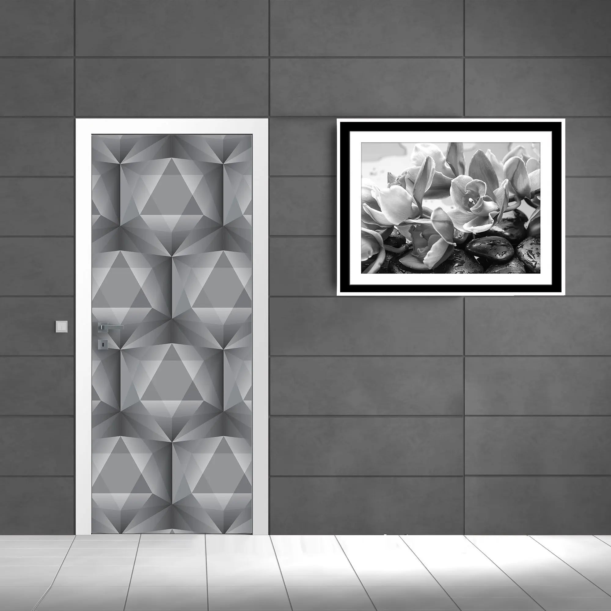 Billede 6 af Fototapet - Gråt geometrisk mønster med tredimensionelle firkanter