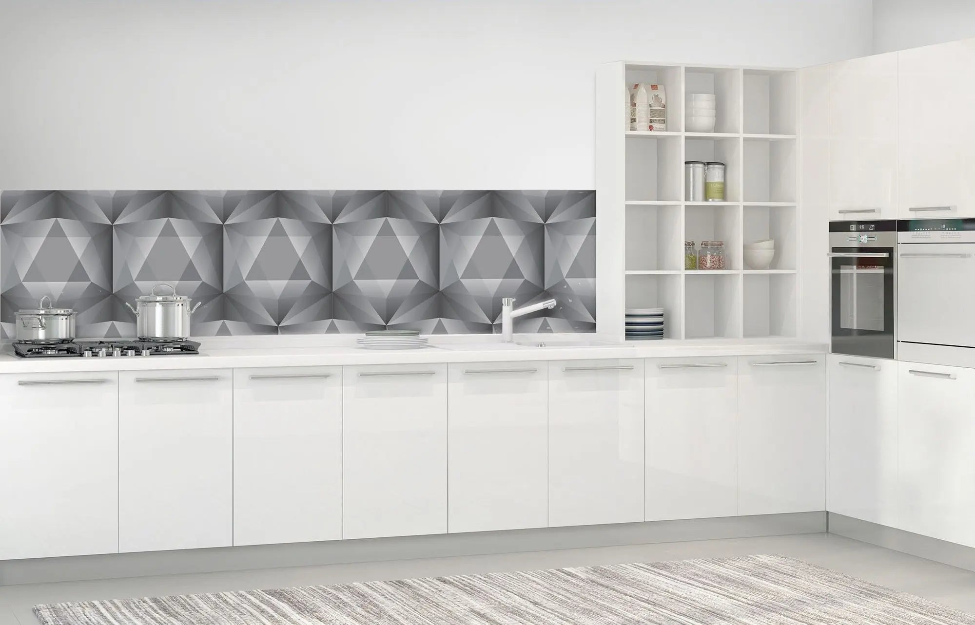 Billede 8 af Fototapet - Gråt geometrisk mønster med tredimensionelle firkanter