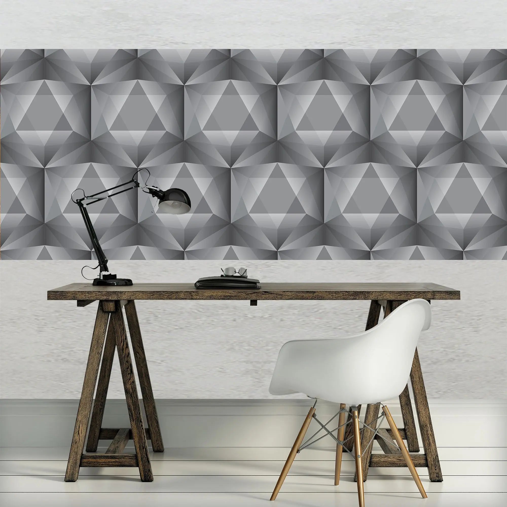 Billede 9 af Fototapet - Gråt geometrisk mønster med tredimensionelle firkanter