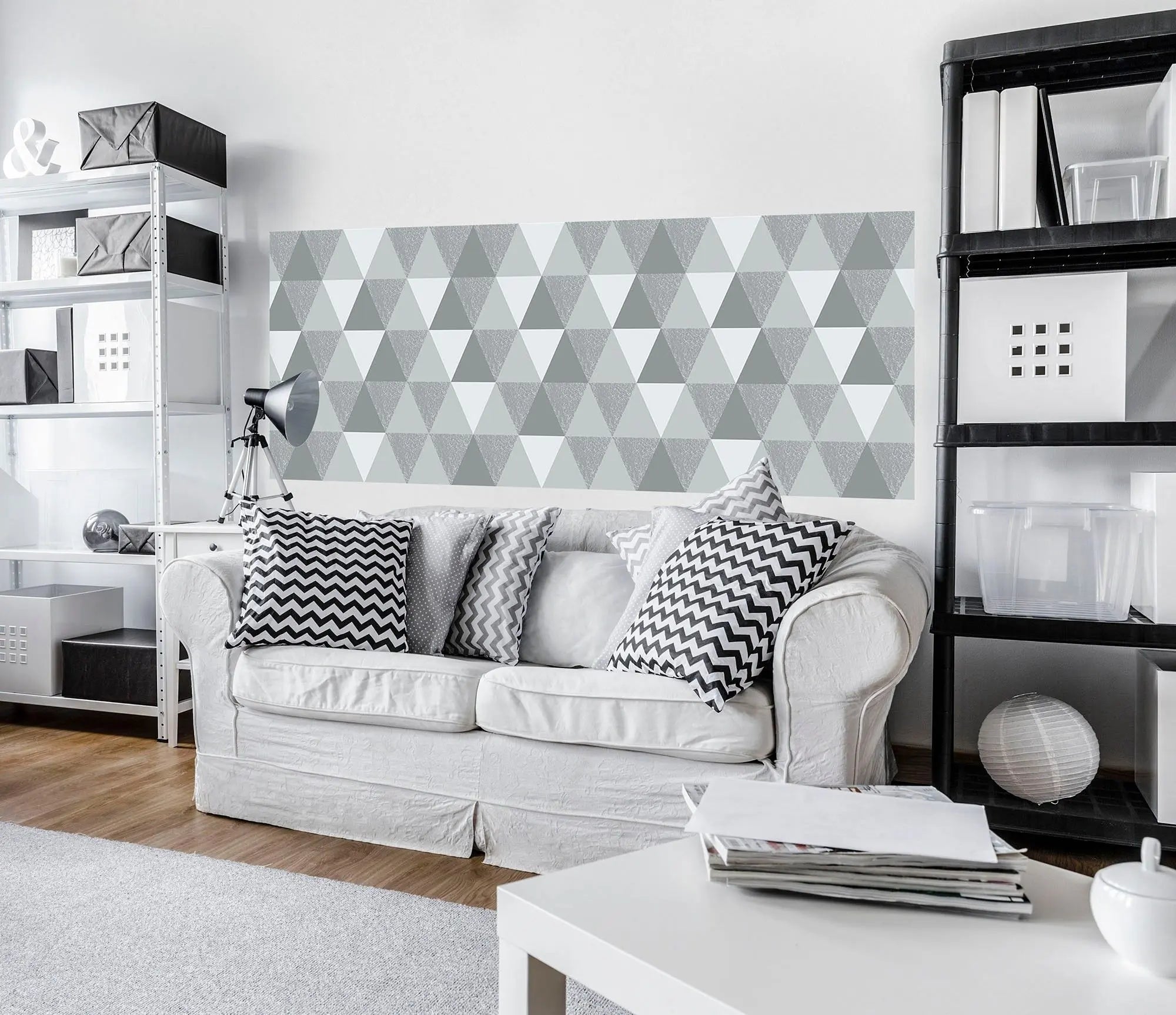 Billede 10 af Fototapet - Gråt geometrisk mønster med trekanter