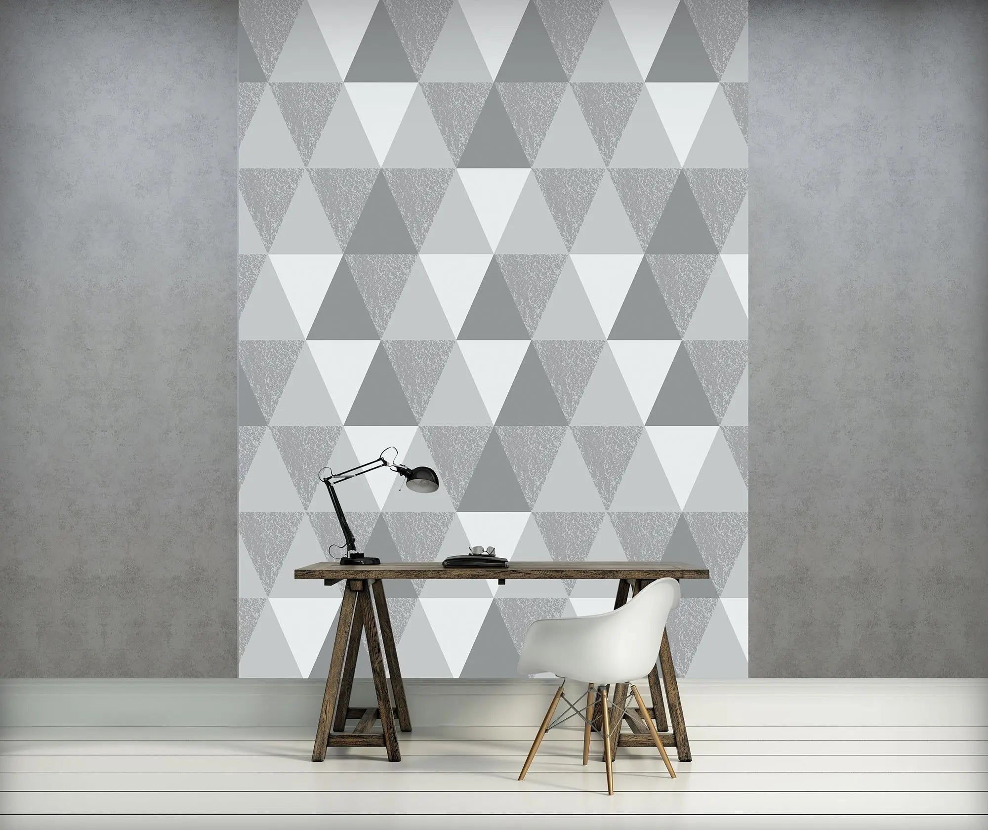 Billede 11 af Fototapet - Gråt geometrisk mønster med trekanter