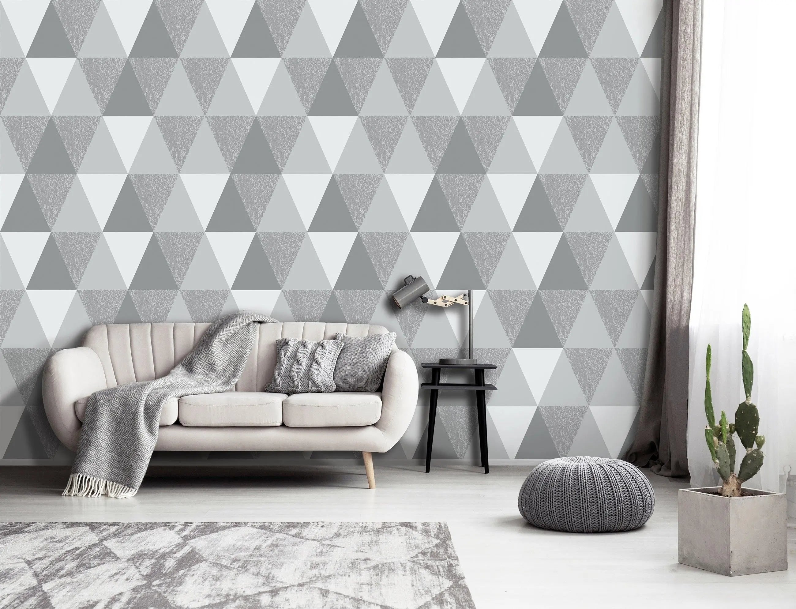 Billede 13 af Fototapet - Gråt geometrisk mønster med trekanter