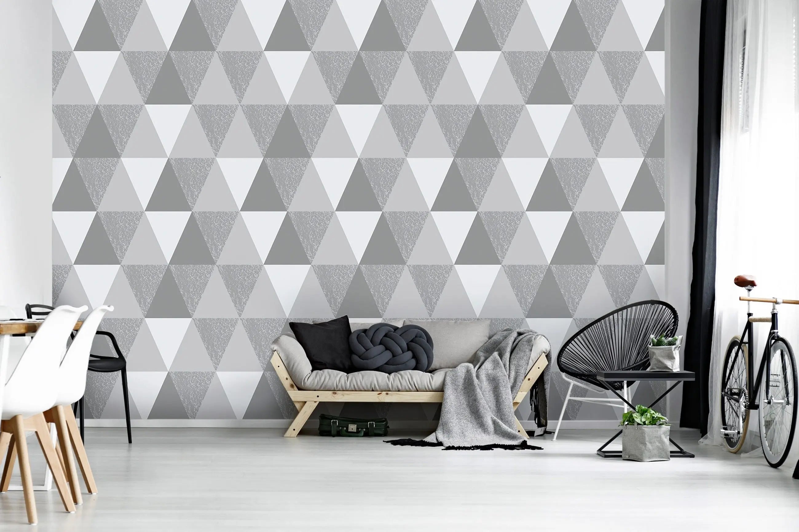 Billede 15 af Fototapet - Gråt geometrisk mønster med trekanter