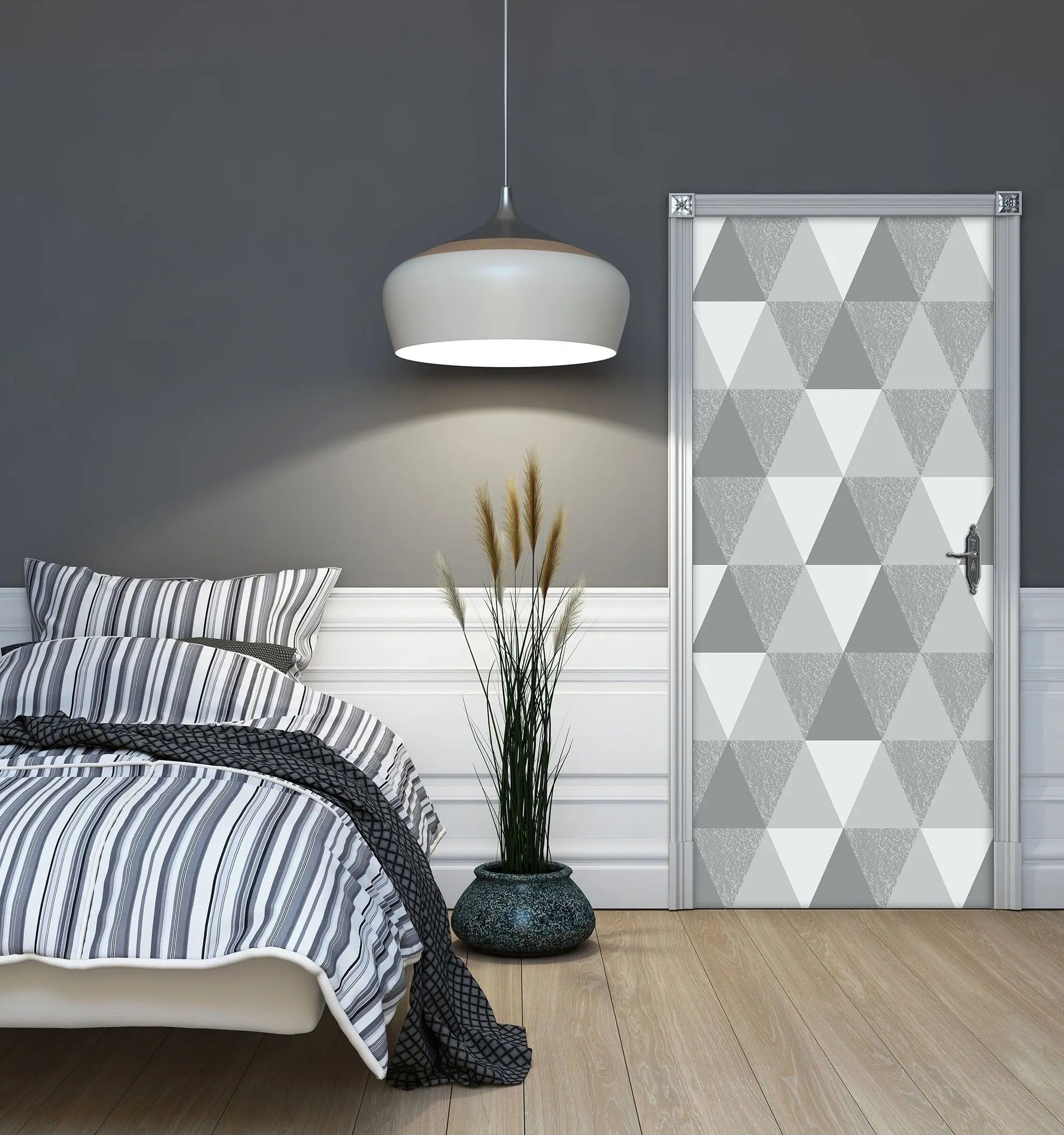 Billede 6 af Fototapet - Gråt geometrisk mønster med trekanter