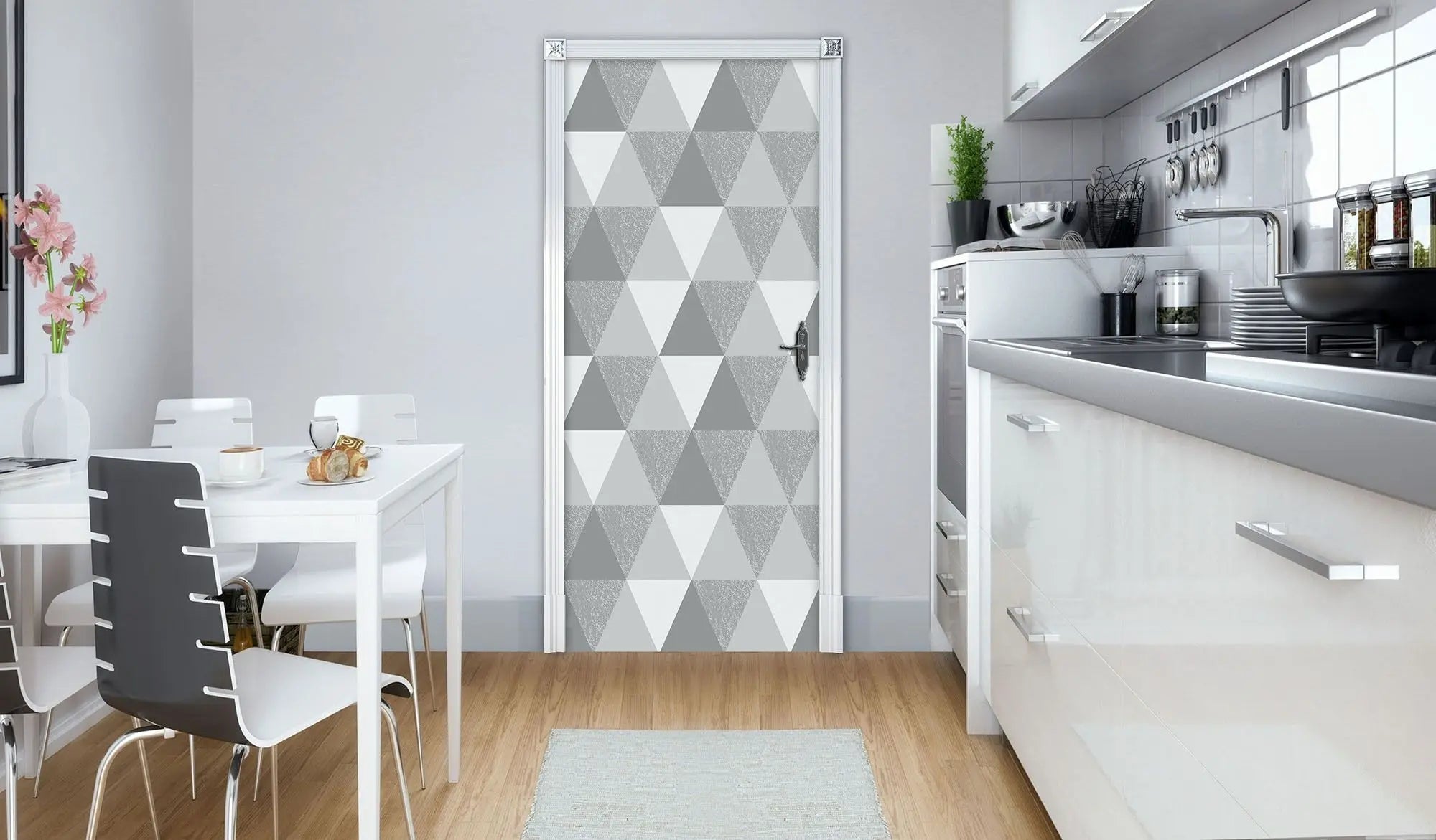 Billede 7 af Fototapet - Gråt geometrisk mønster med trekanter