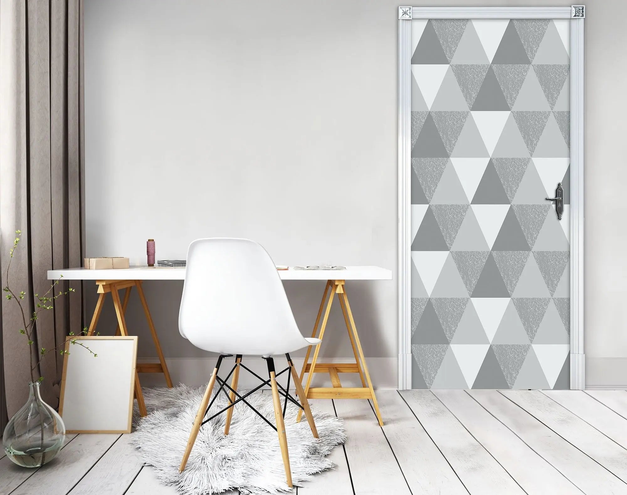 Billede 8 af Fototapet - Gråt geometrisk mønster med trekanter