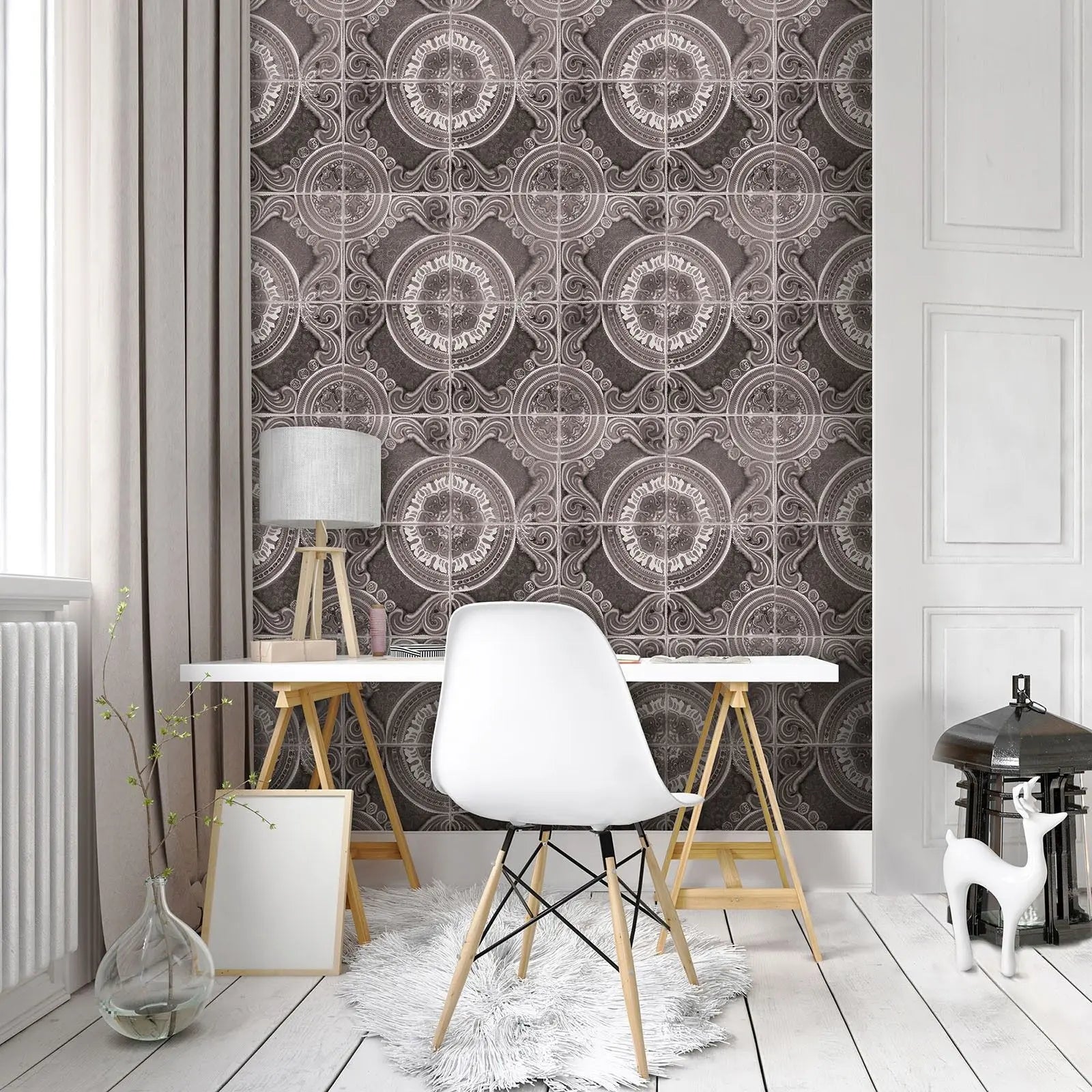 Billede 7 af Fototapet - Gråt kompasmønster med gentagende design