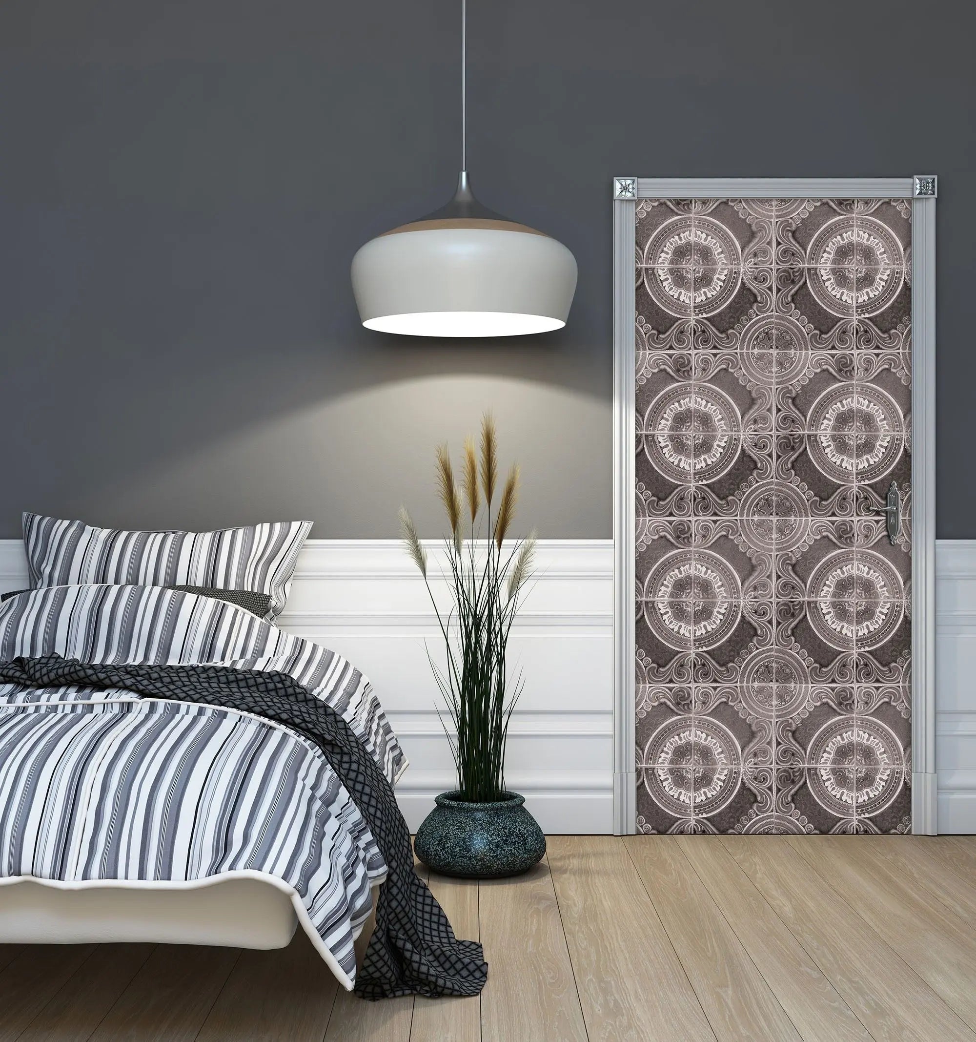 Billede 8 af Fototapet - Gråt kompasmønster med gentagende design