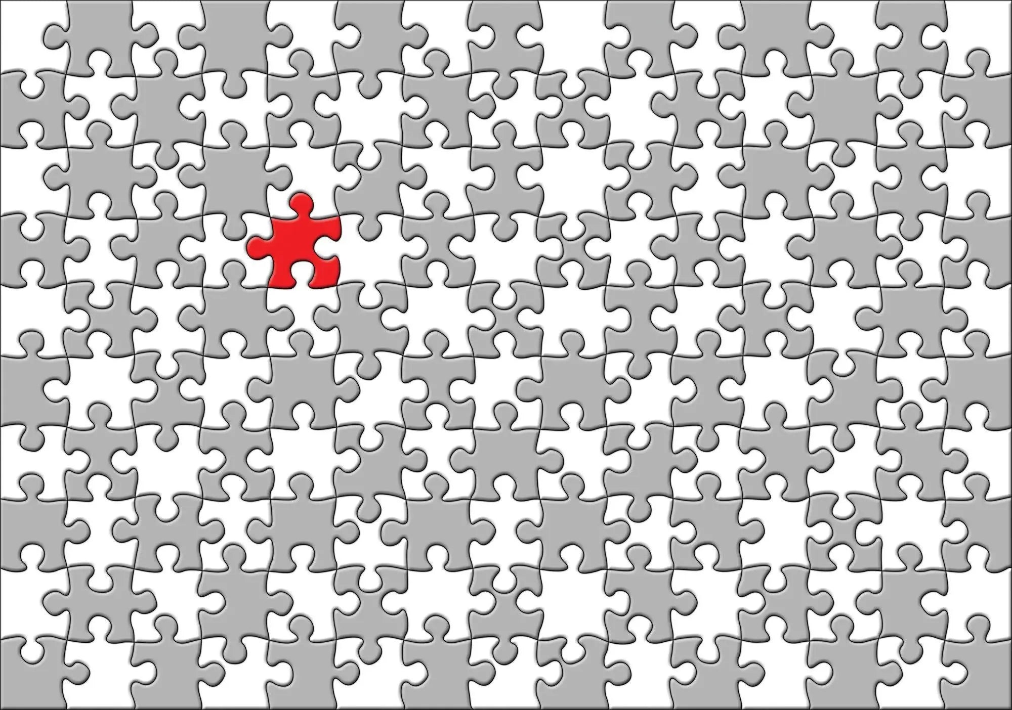 Billede 1 af Fototapet - Gråt og hvidt puslespil med en rød brik