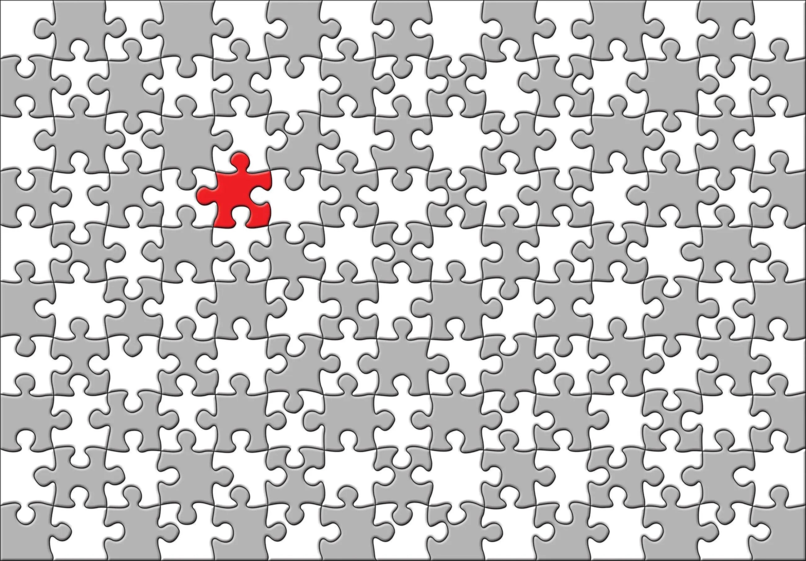 Billede 8 af Fototapet - Gråt og hvidt puslespil med en rød brik