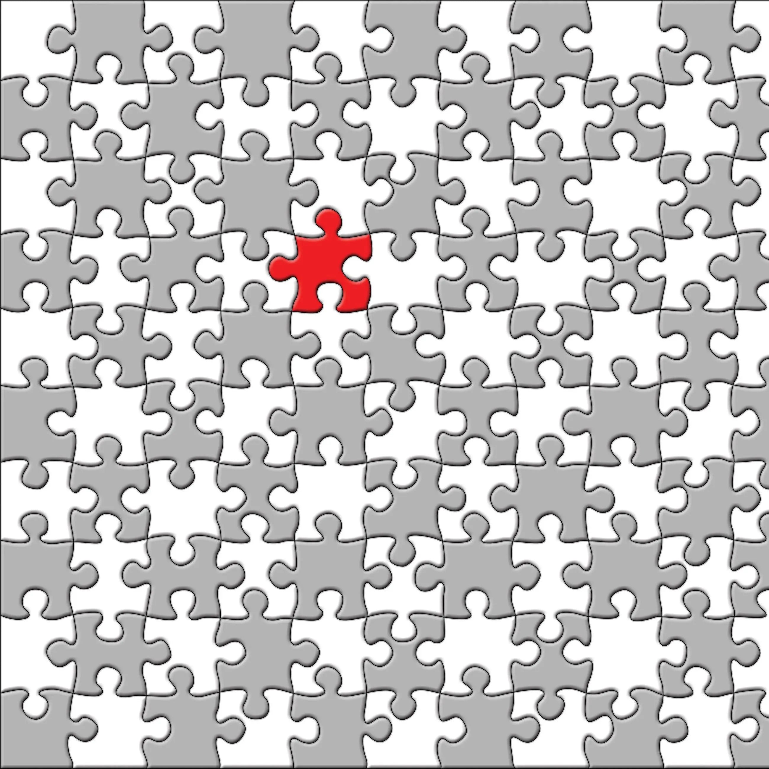 Billede 9 af Fototapet - Gråt og hvidt puslespil med en rød brik