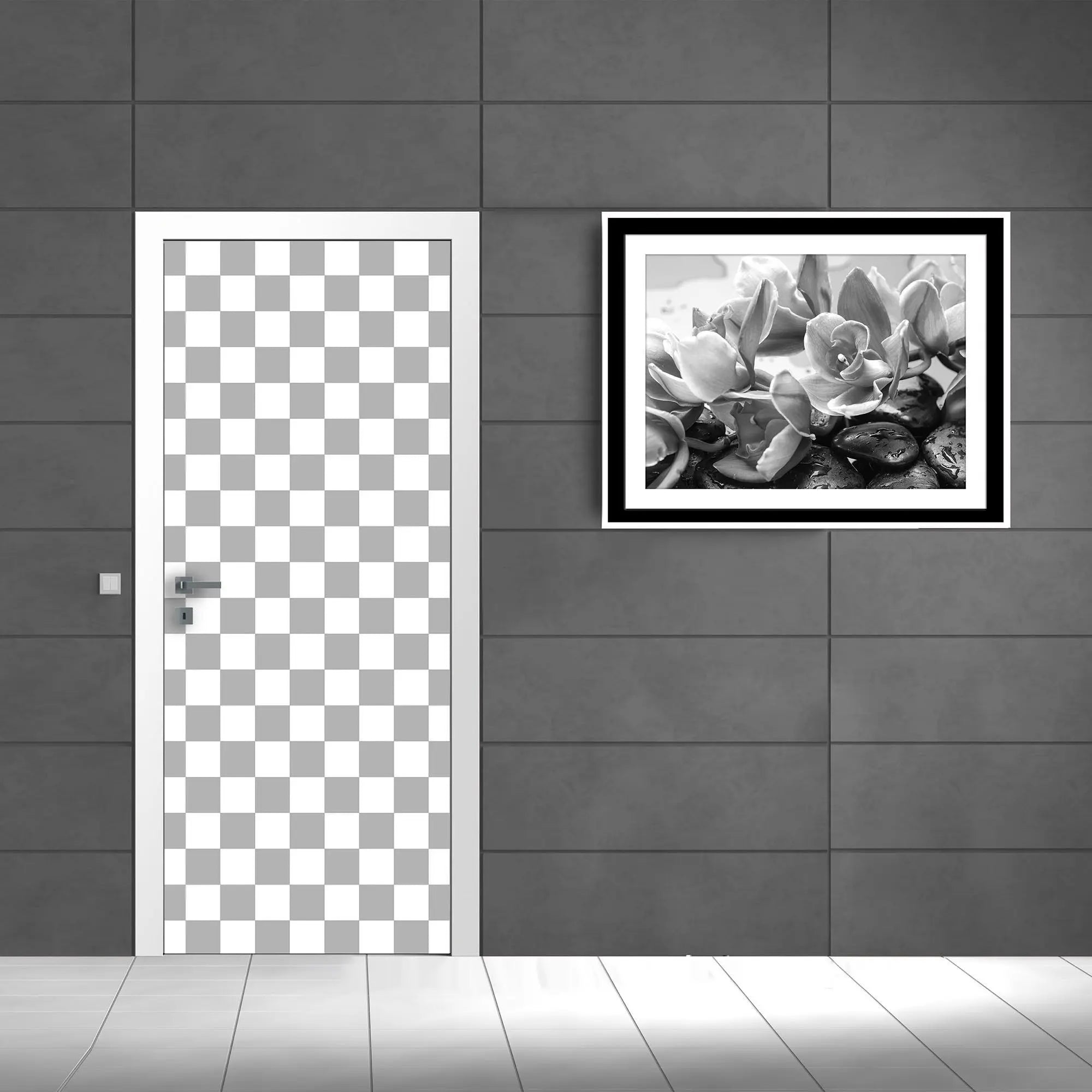 Billede 6 af Fototapet - Gråt ternet mønster med rødt kryds