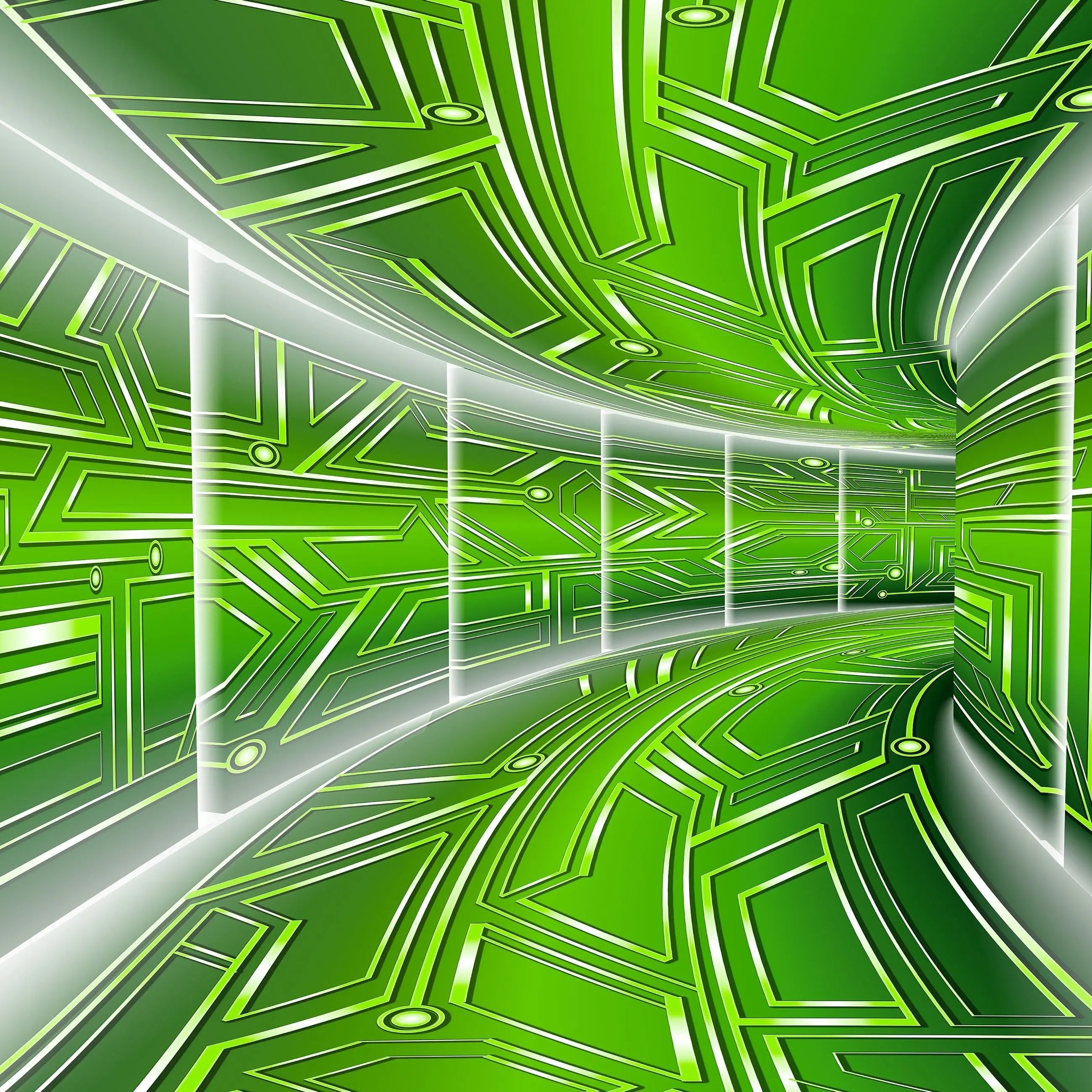 Billede 17 af Fototapet - Grøn futuristisk tunnel med geometriske mønstre