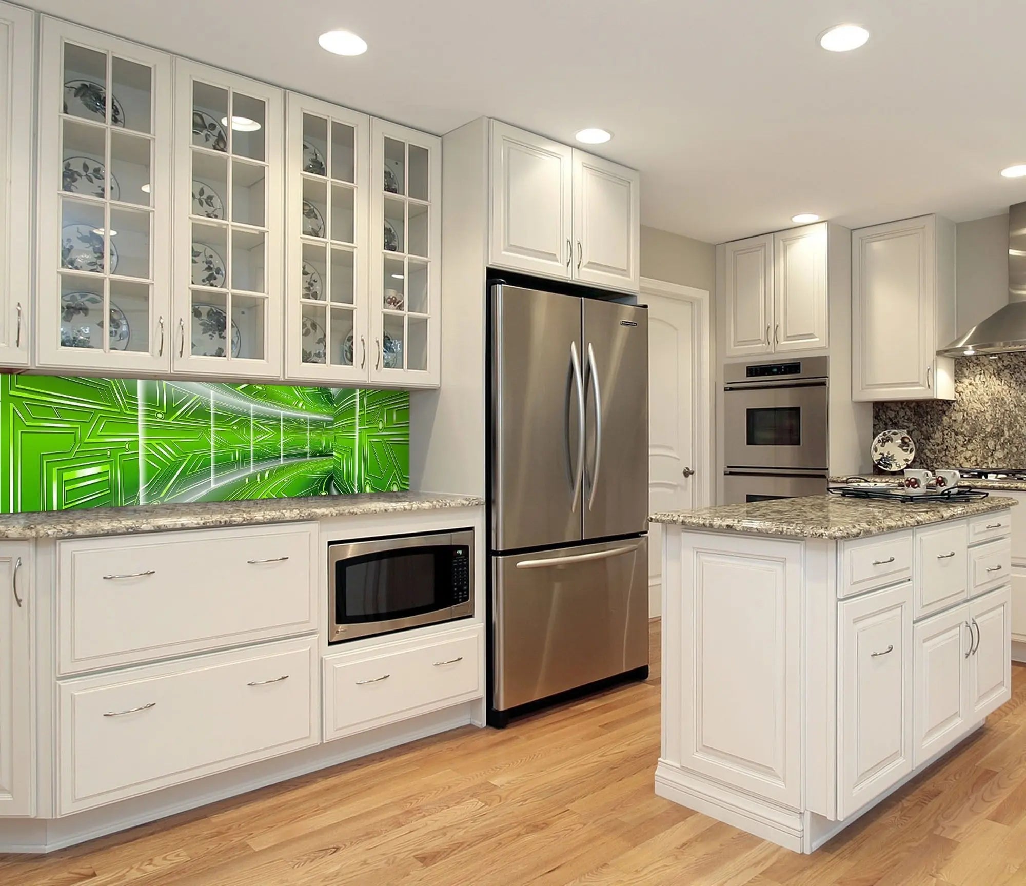 Billede 8 af Fototapet - Grøn futuristisk tunnel med geometriske mønstre