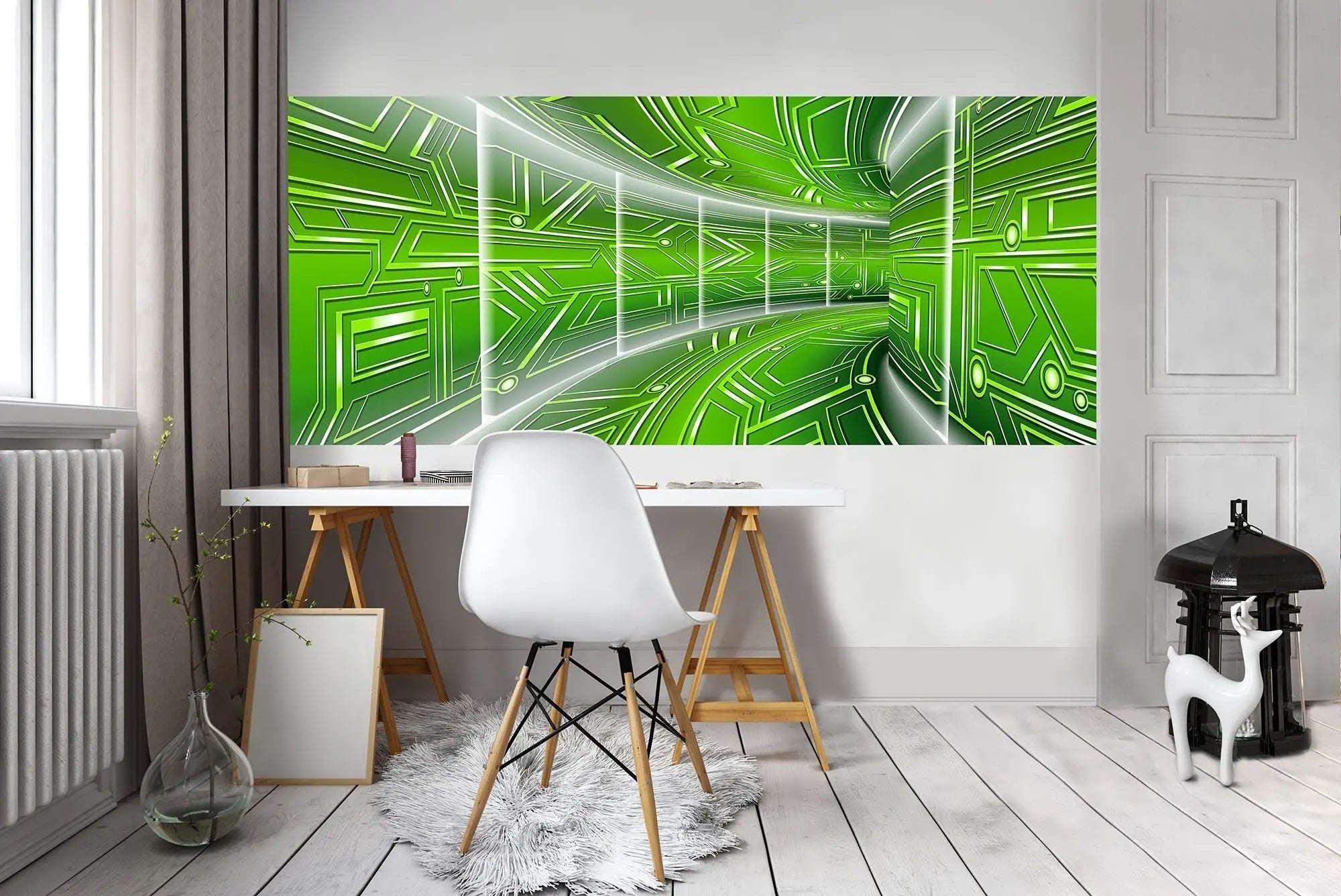 Billede 9 af Fototapet - Grøn futuristisk tunnel med geometriske mønstre
