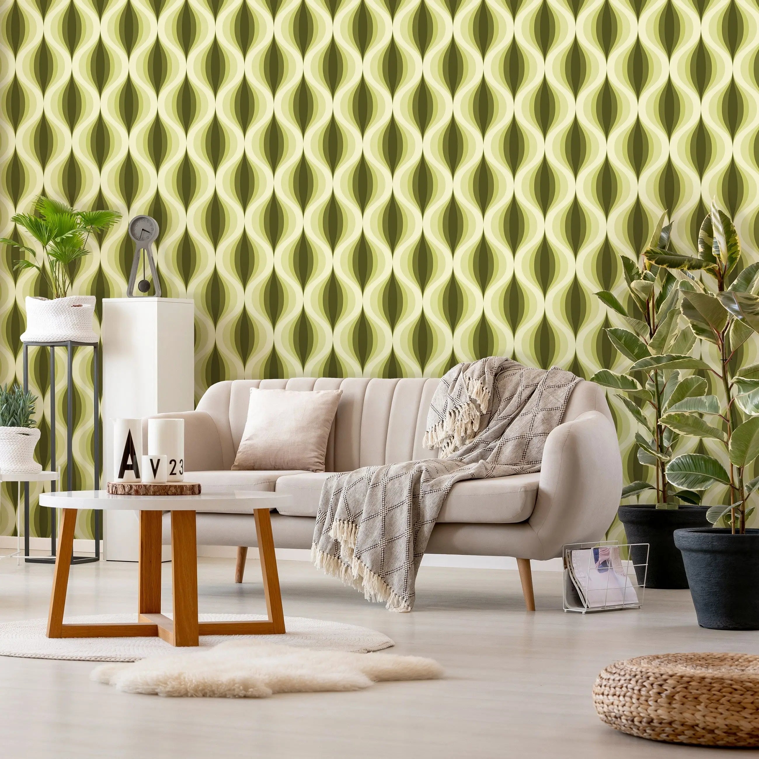 Billede 8 af Fototapet - Grøn og gul bølgeformet geometrisk mønster