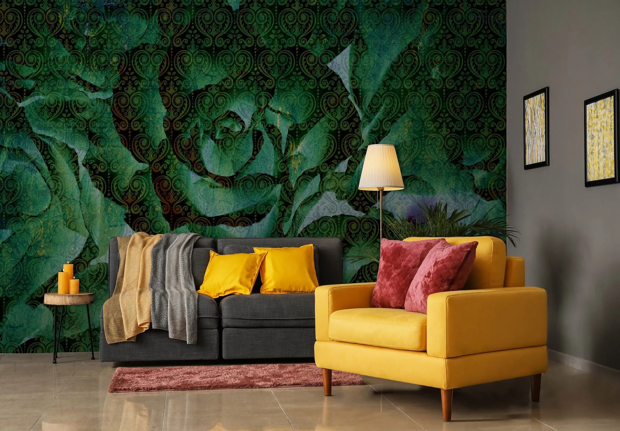 Billede 12 af Fototapet - Grøn rosenkål med sort mønstret overlay