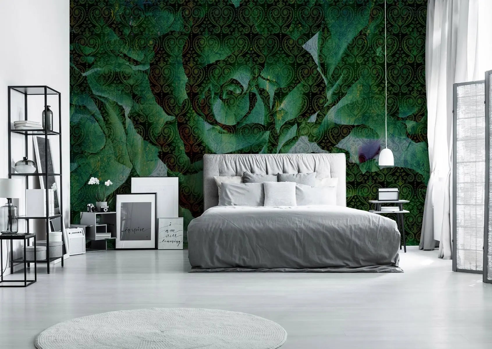 Billede 2 af Fototapet - Grøn rosenkål med sort mønstret overlay