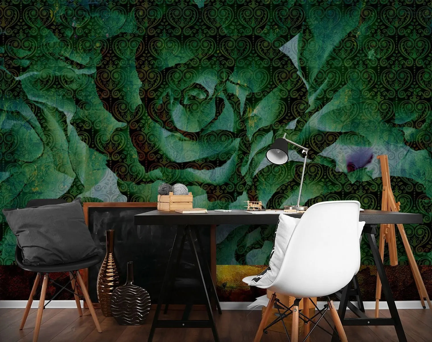 Billede 3 af Fototapet - Grøn rosenkål med sort mønstret overlay