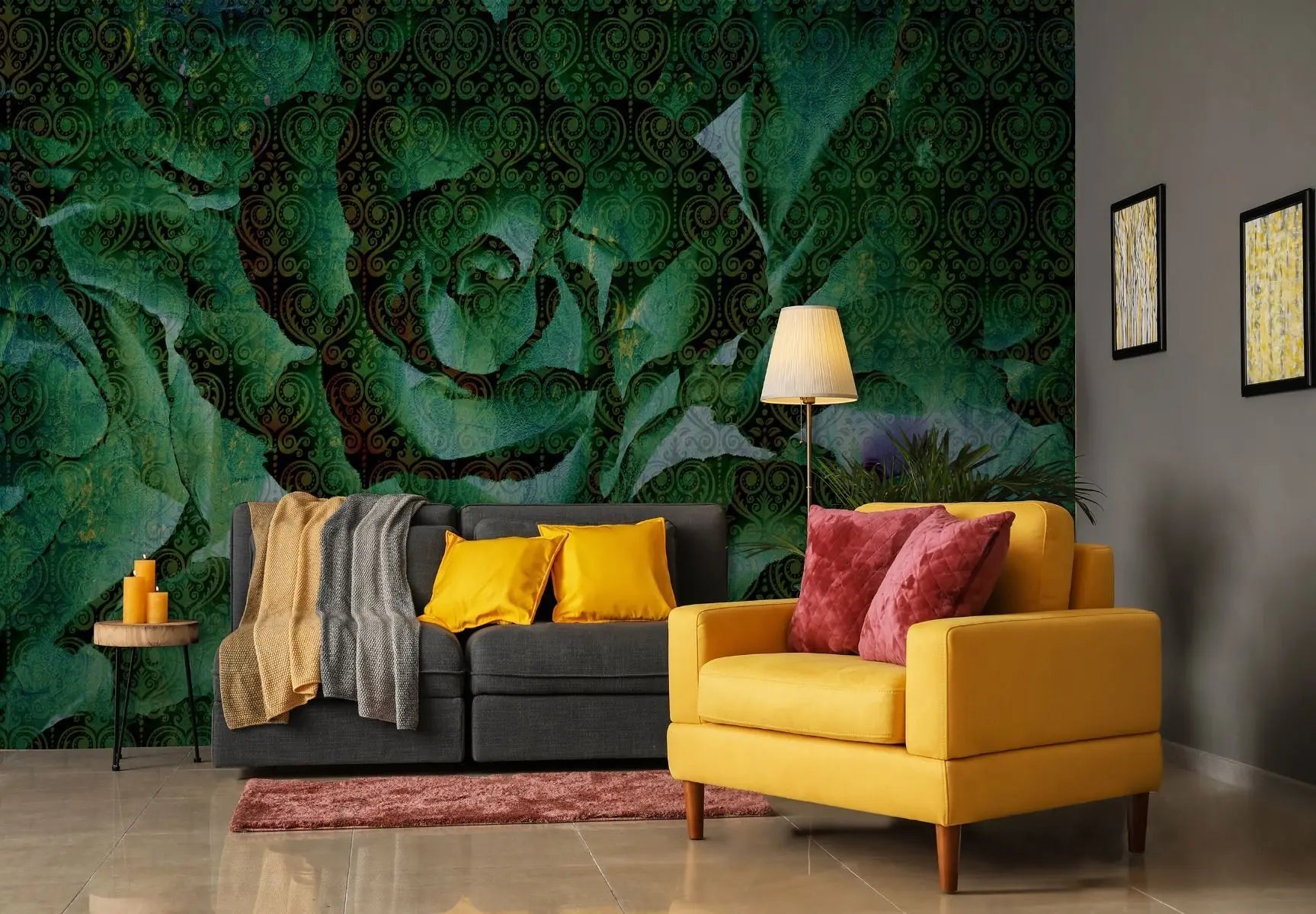 Billede 4 af Fototapet - Grøn rosenkål med sort mønstret overlay