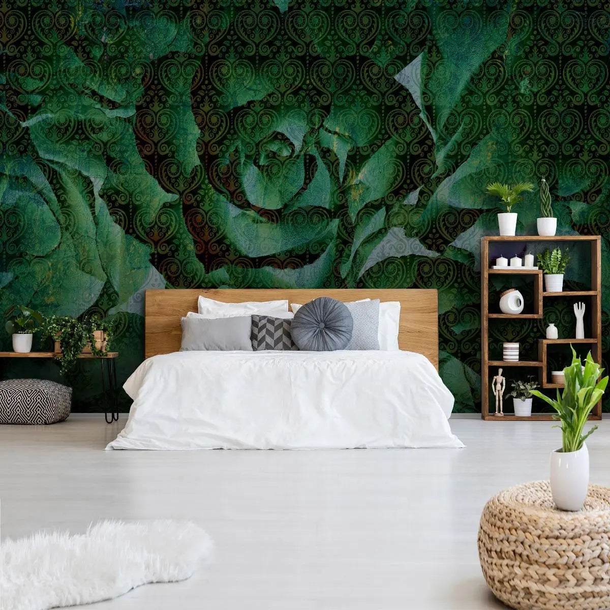Billede 5 af Fototapet - Grøn rosenkål med sort mønstret overlay